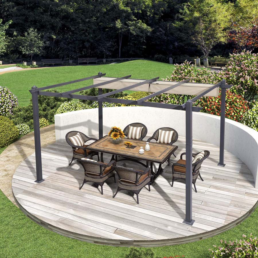 PURPLE LEAF Large Size Outdoor Pergola with Retractable Canopy Aluminum Shelter for Porch Garden Beach - Image 11