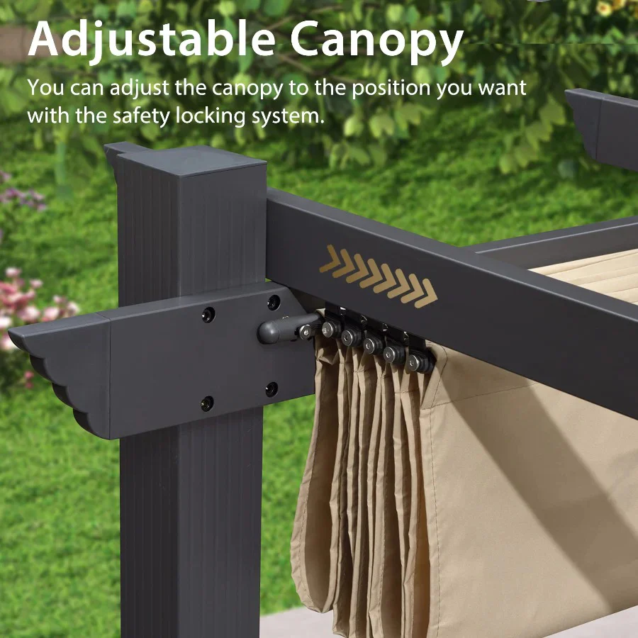 PURPLE LEAF Large Size Outdoor Pergola with Retractable Canopy Aluminum Shelter for Porch Garden Beach - Image 113