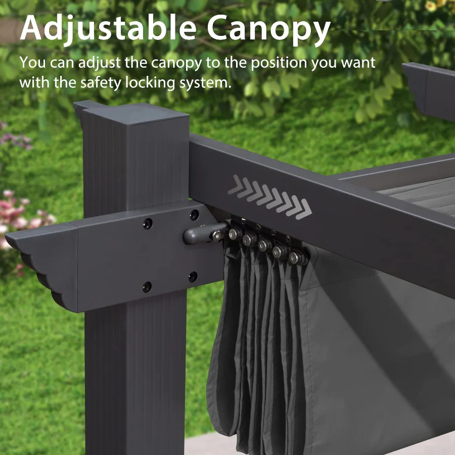 PURPLE LEAF Large Size Outdoor Pergola with Retractable Canopy Aluminum Shelter for Porch Garden Beach - Image 115