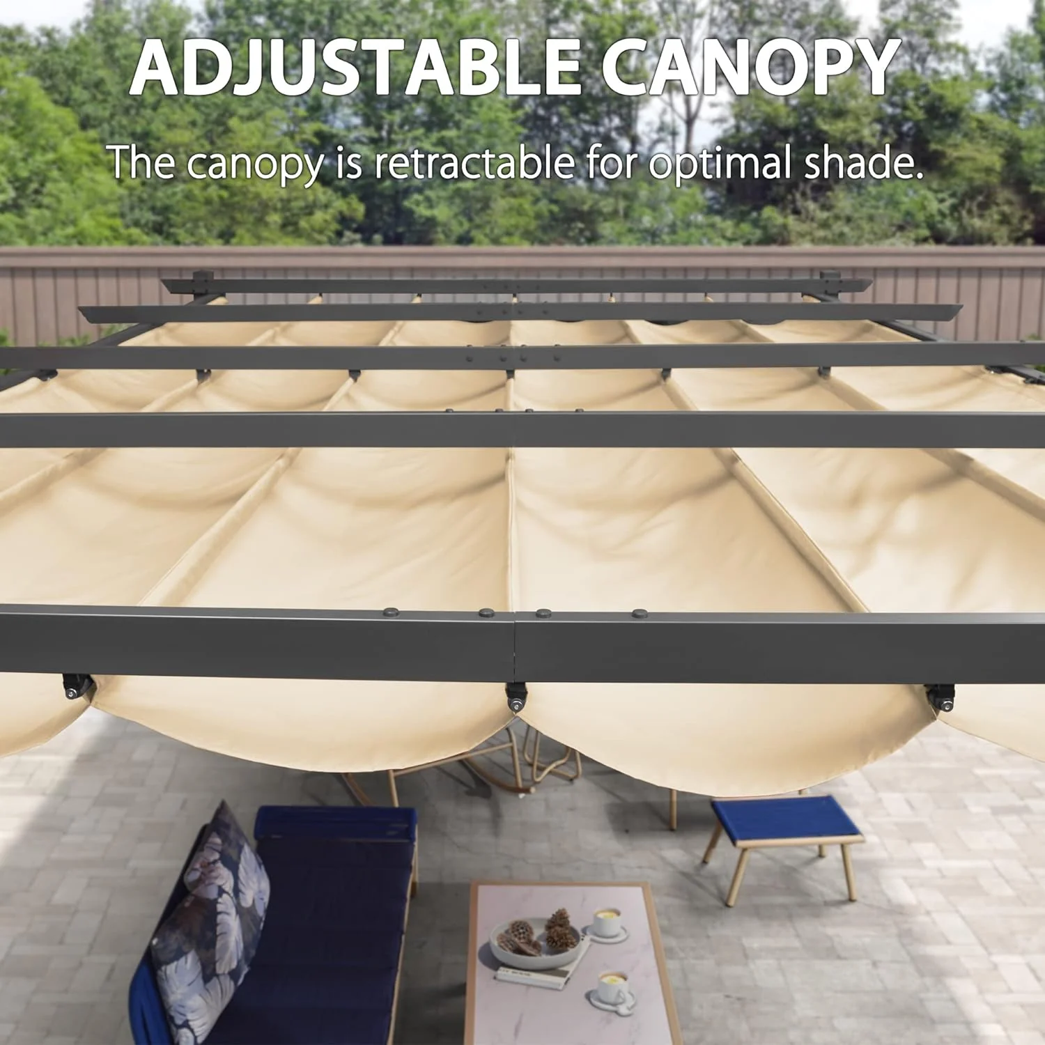 PURPLE LEAF Large Size Outdoor Pergola with Retractable Canopy Aluminum Shelter for Porch Garden Beach - Image 129