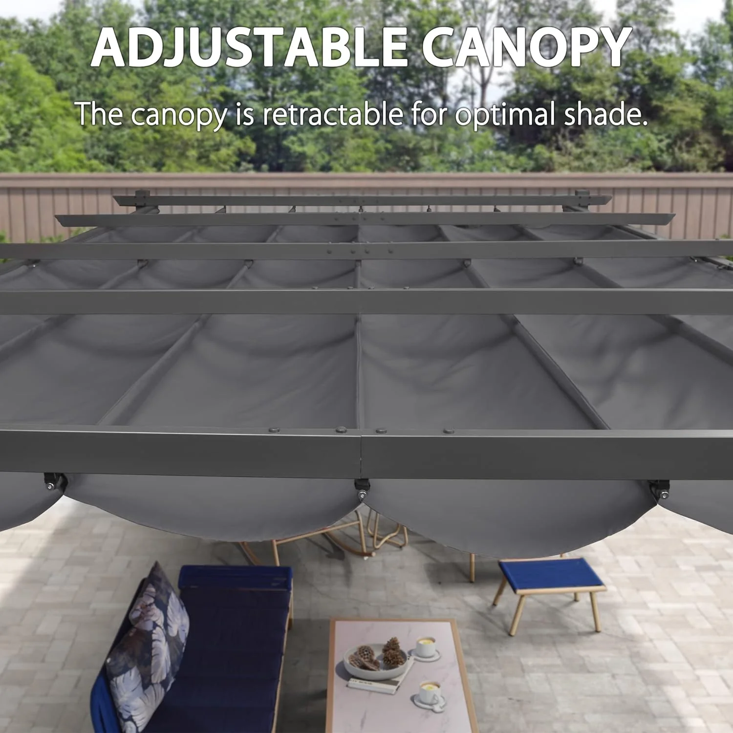 PURPLE LEAF Large Size Outdoor Pergola with Retractable Canopy Aluminum Shelter for Porch Garden Beach - Image 130