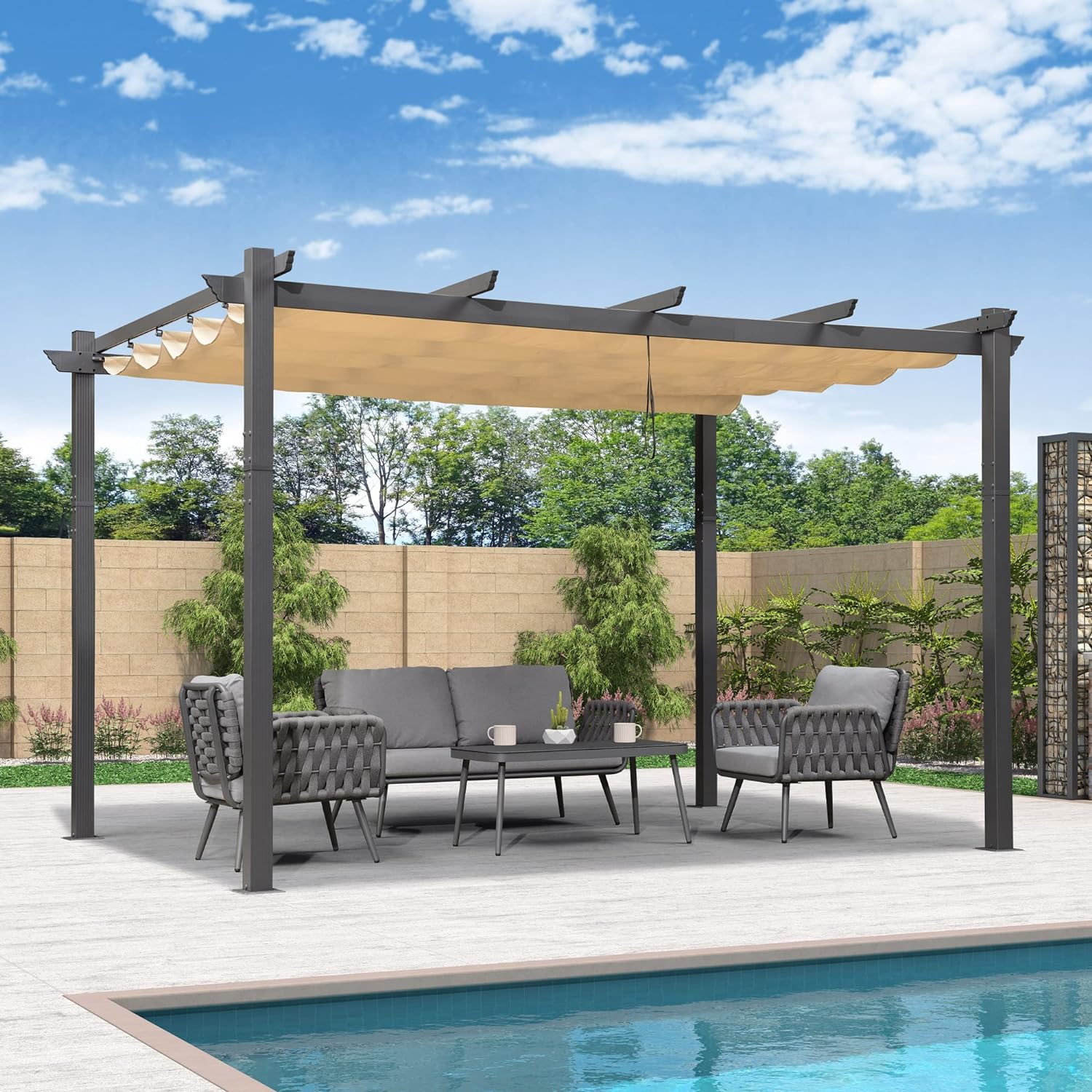 PURPLE LEAF Large Size Outdoor Pergola with Retractable Canopy Aluminum Shelter for Porch Garden Beach - Image 132