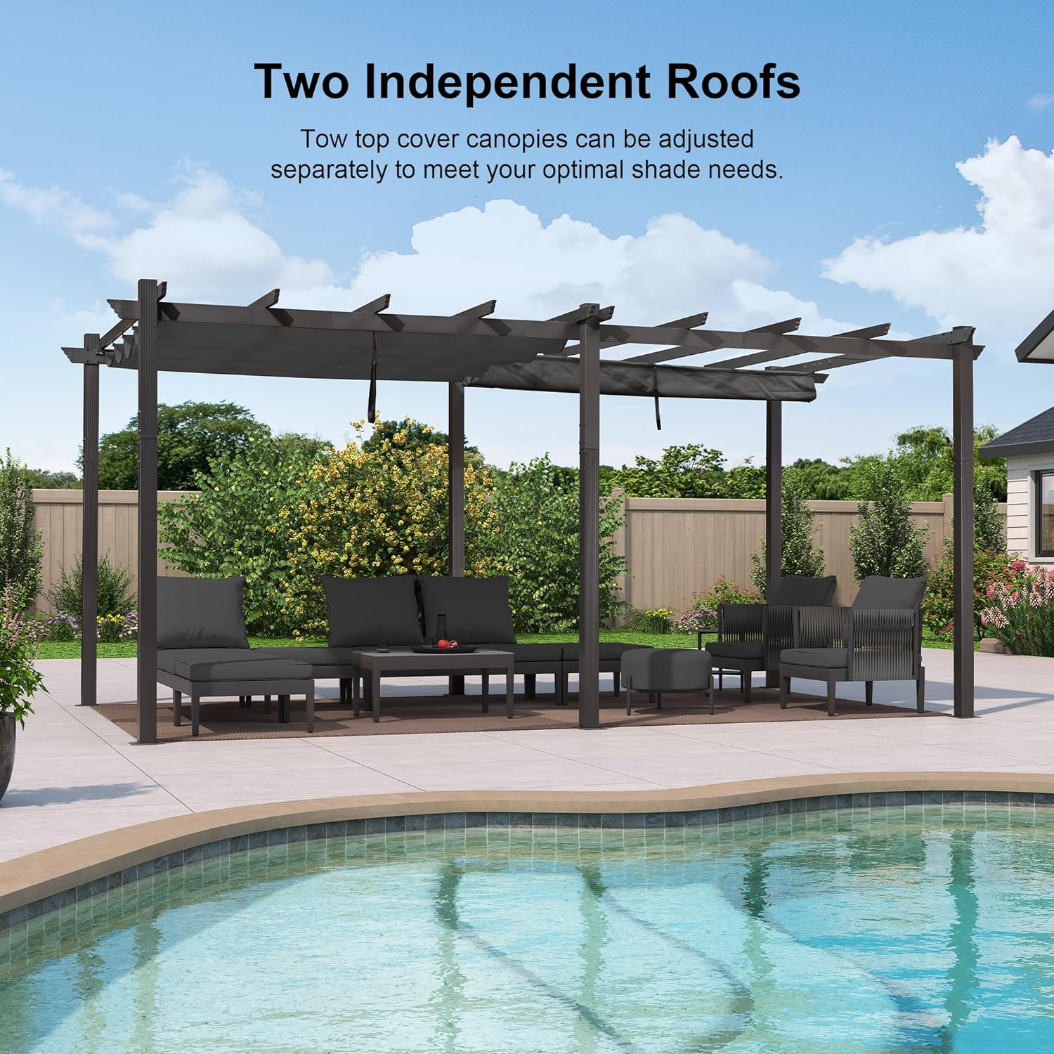 PURPLE LEAF Large Size Outdoor Pergola with Retractable Canopy Aluminum Shelter for Porch Garden Beach - Image 133