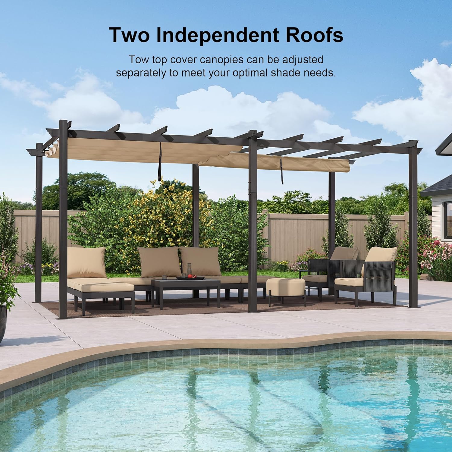 PURPLE LEAF Large Size Outdoor Pergola with Retractable Canopy Aluminum Shelter for Porch Garden Beach - Image 134