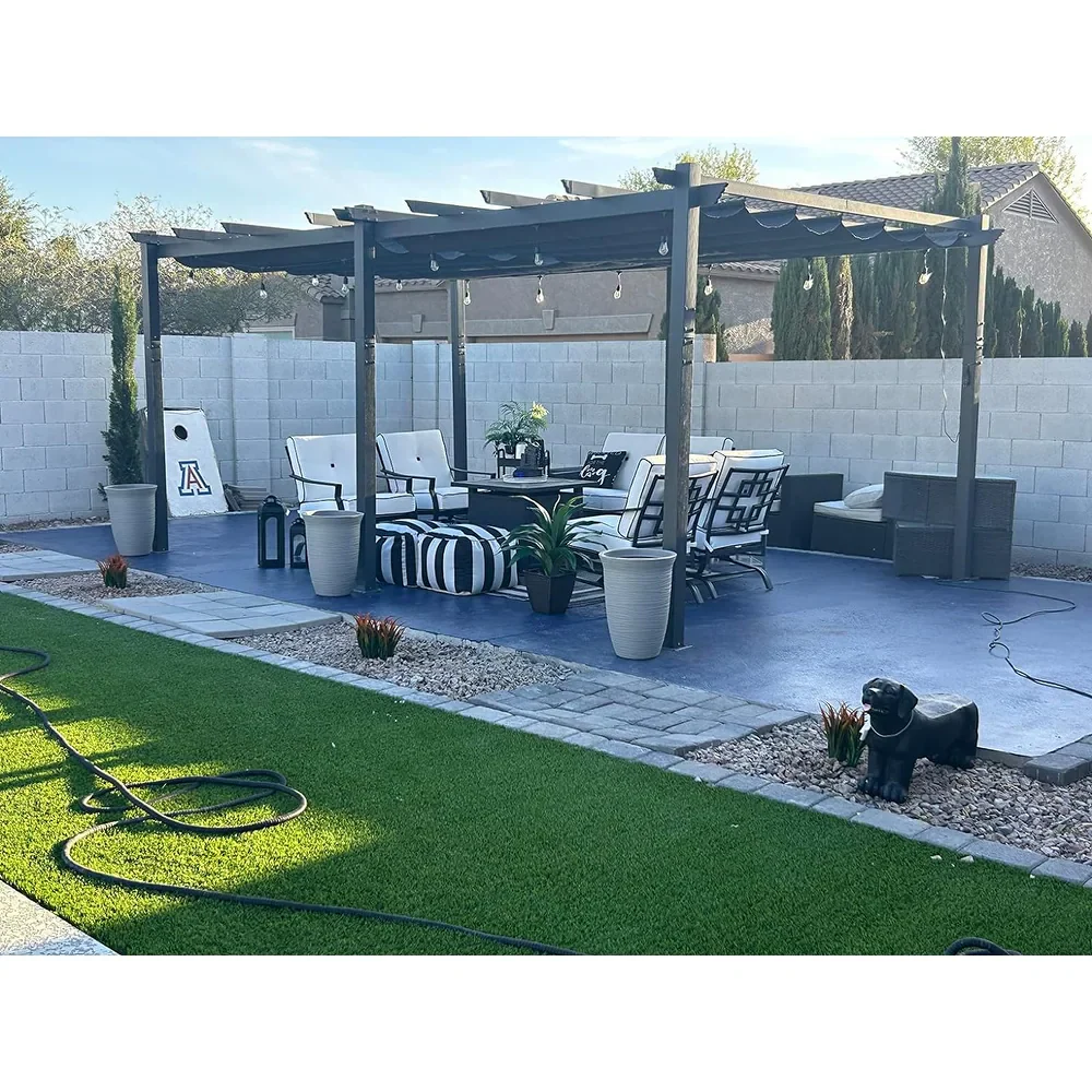 PURPLE LEAF Large Size Outdoor Pergola with Retractable Canopy Aluminum Shelter for Porch Garden Beach - Image 135