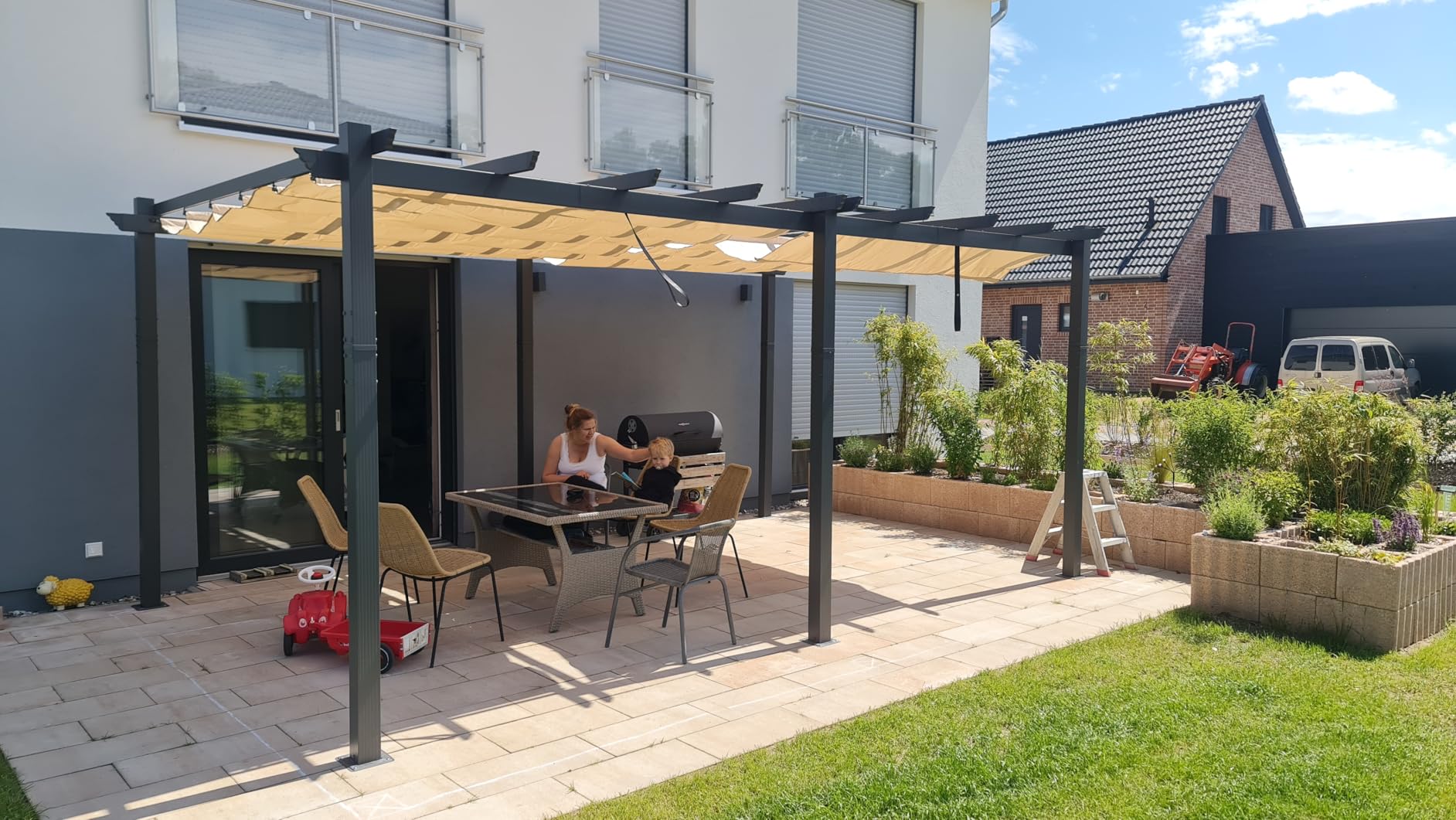 PURPLE LEAF Large Size Outdoor Pergola with Retractable Canopy Aluminum Shelter for Porch Garden Beach - Image 138