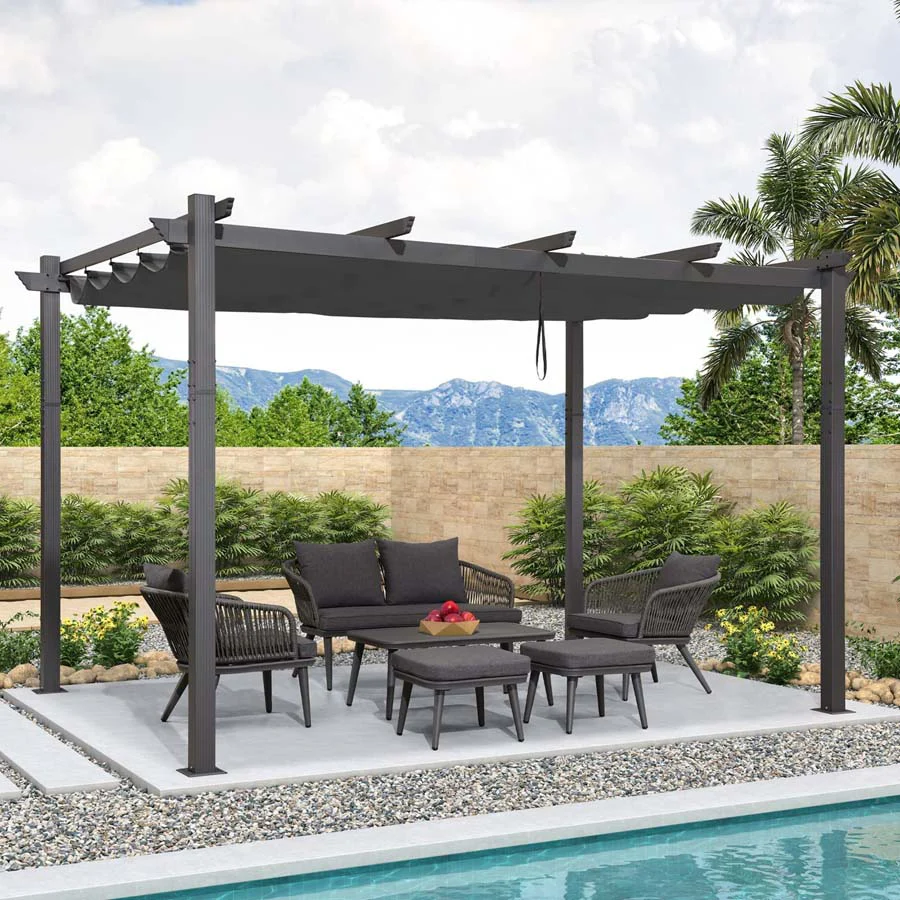 PURPLE LEAF Large Size Outdoor Pergola with Retractable Canopy Aluminum Shelter for Porch Garden Beach - Image 14