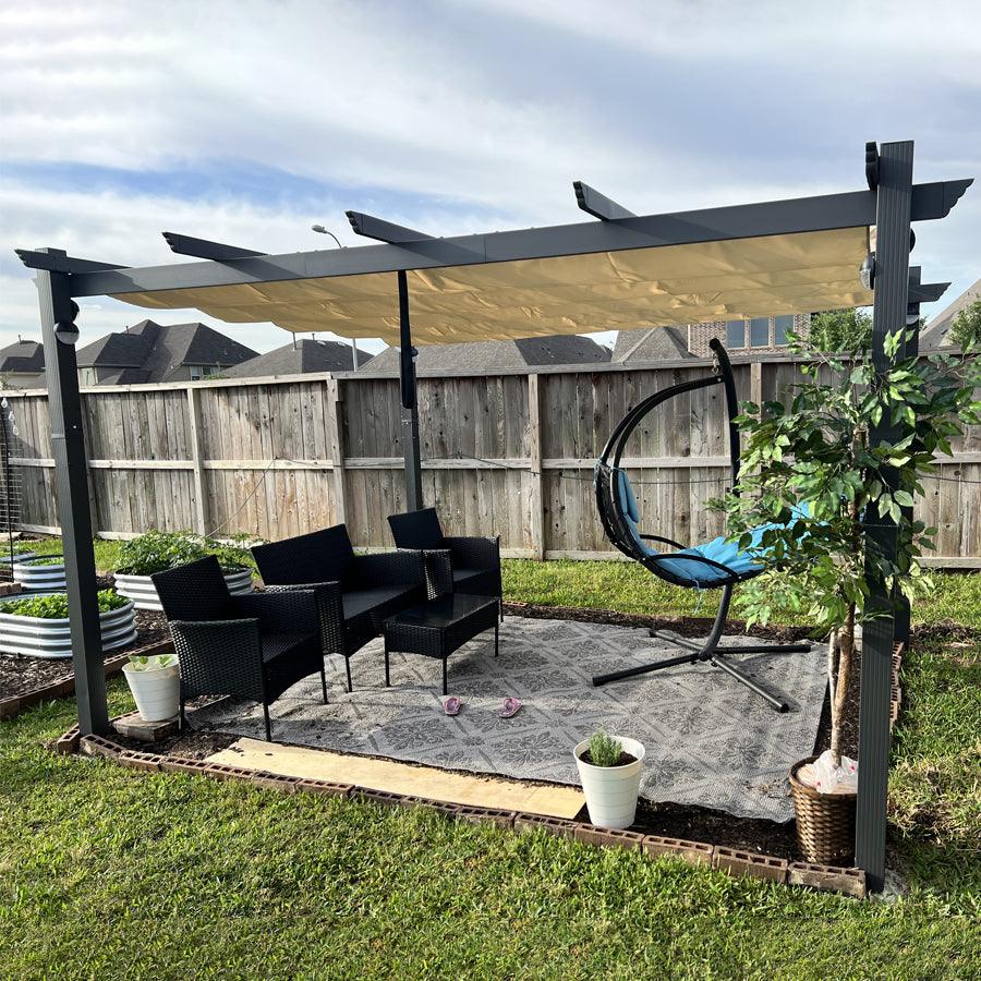 PURPLE LEAF Large Size Outdoor Pergola with Retractable Canopy Aluminum Shelter for Porch Garden Beach - Image 144