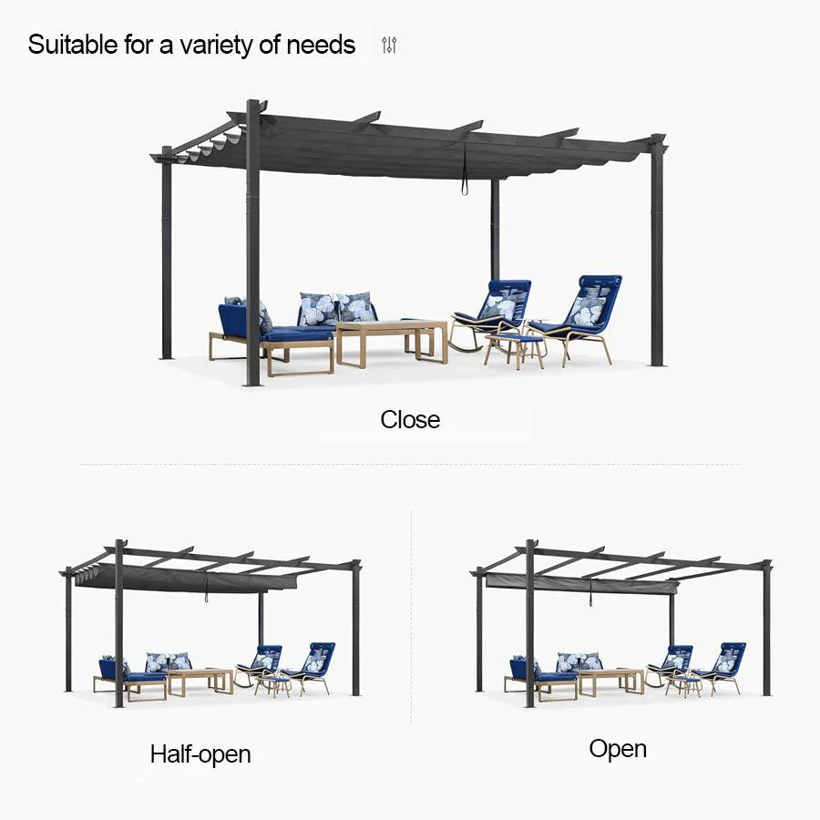PURPLE LEAF Large Size Outdoor Pergola with Retractable Canopy Aluminum Shelter for Porch Garden Beach - Image 150