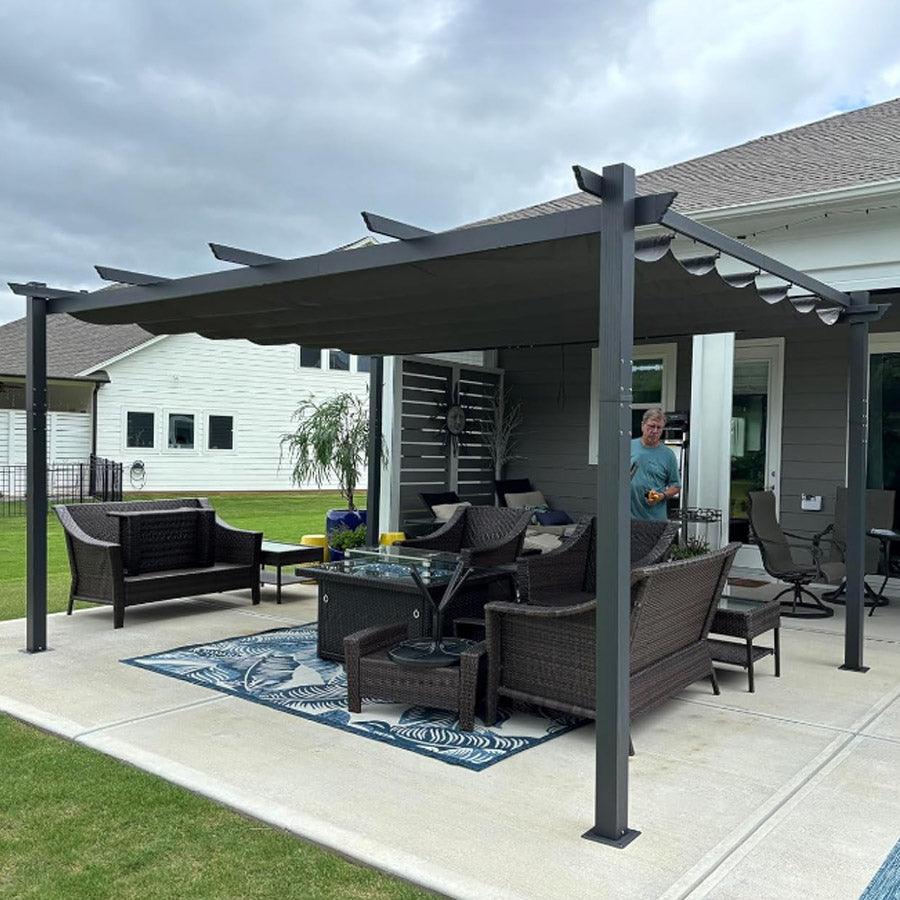 PURPLE LEAF Large Size Outdoor Pergola with Retractable Canopy Aluminum Shelter for Porch Garden Beach - Image 151