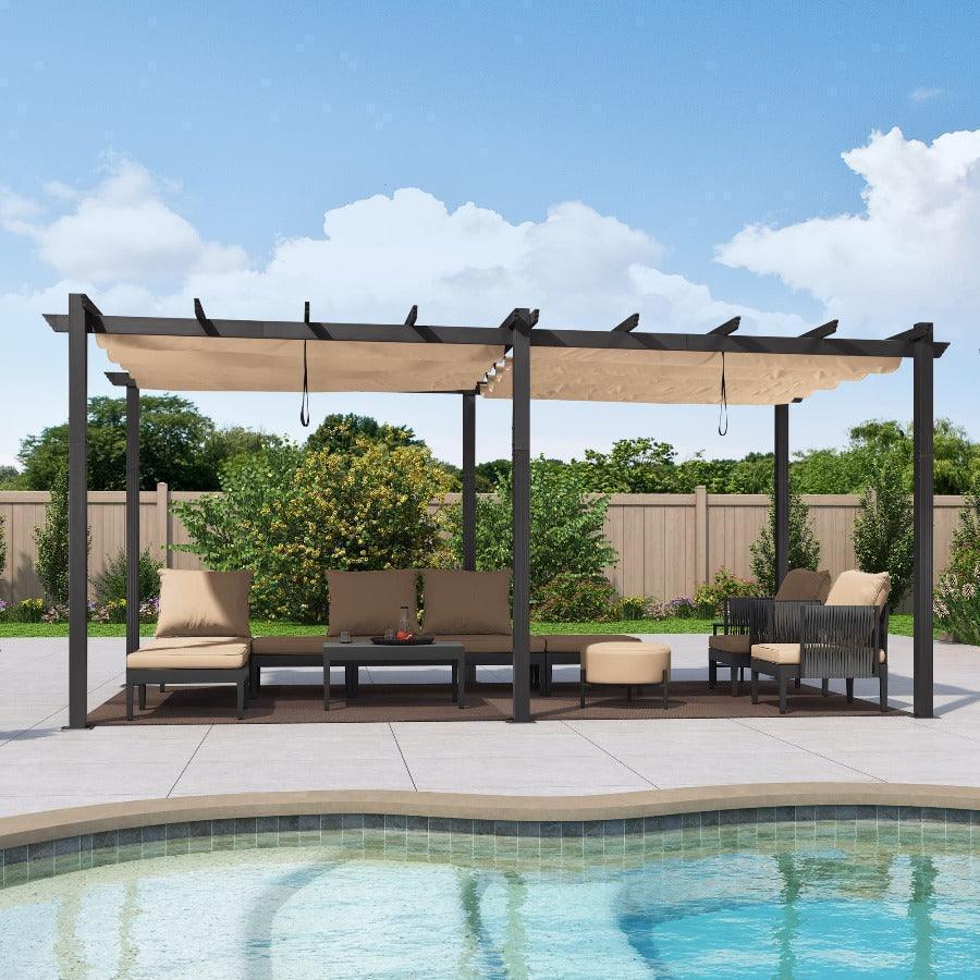 PURPLE LEAF Large Size Outdoor Pergola with Retractable Canopy Aluminum Shelter for Porch Garden Beach - Image 152