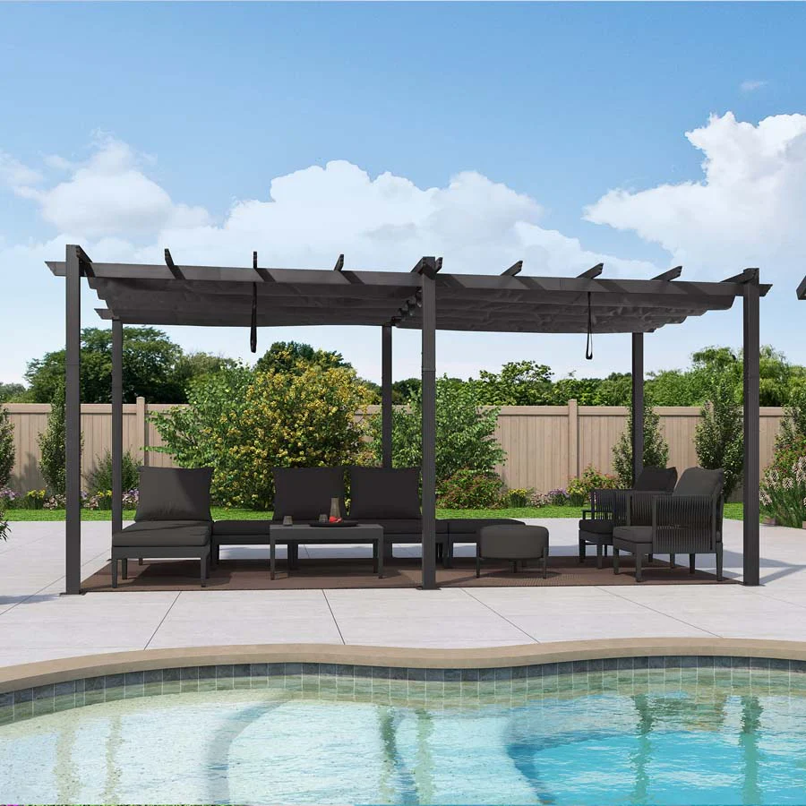 PURPLE LEAF Large Size Outdoor Pergola with Retractable Canopy Aluminum Shelter for Porch Garden Beach - Image 18