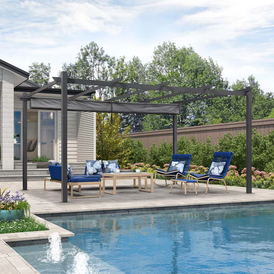 PURPLE LEAF Large Size Outdoor Pergola with Retractable Canopy Aluminum Shelter for Porch Garden Beach - Image 31