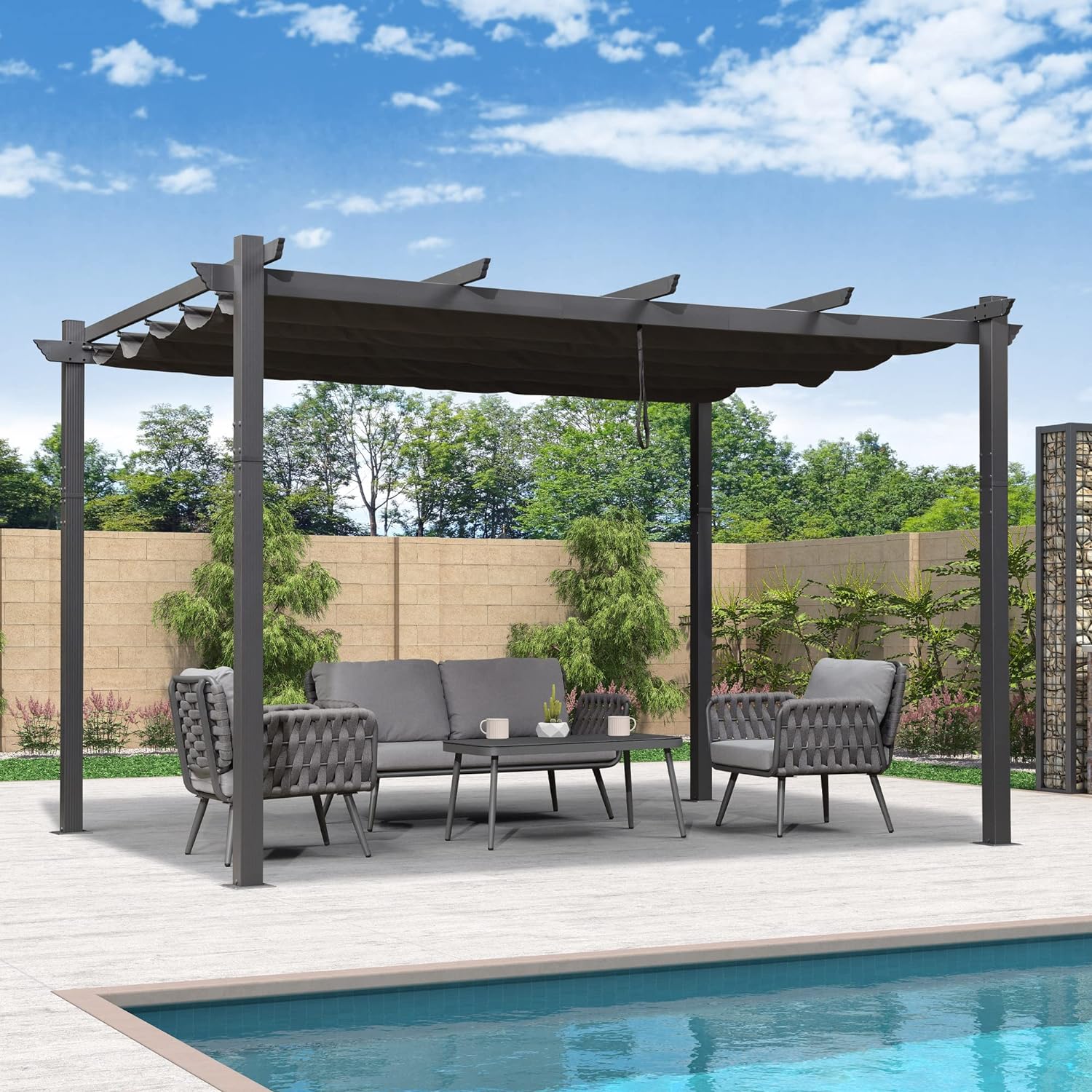 PURPLE LEAF Large Size Outdoor Pergola with Retractable Canopy Aluminum Shelter for Porch Garden Beach - Image 4