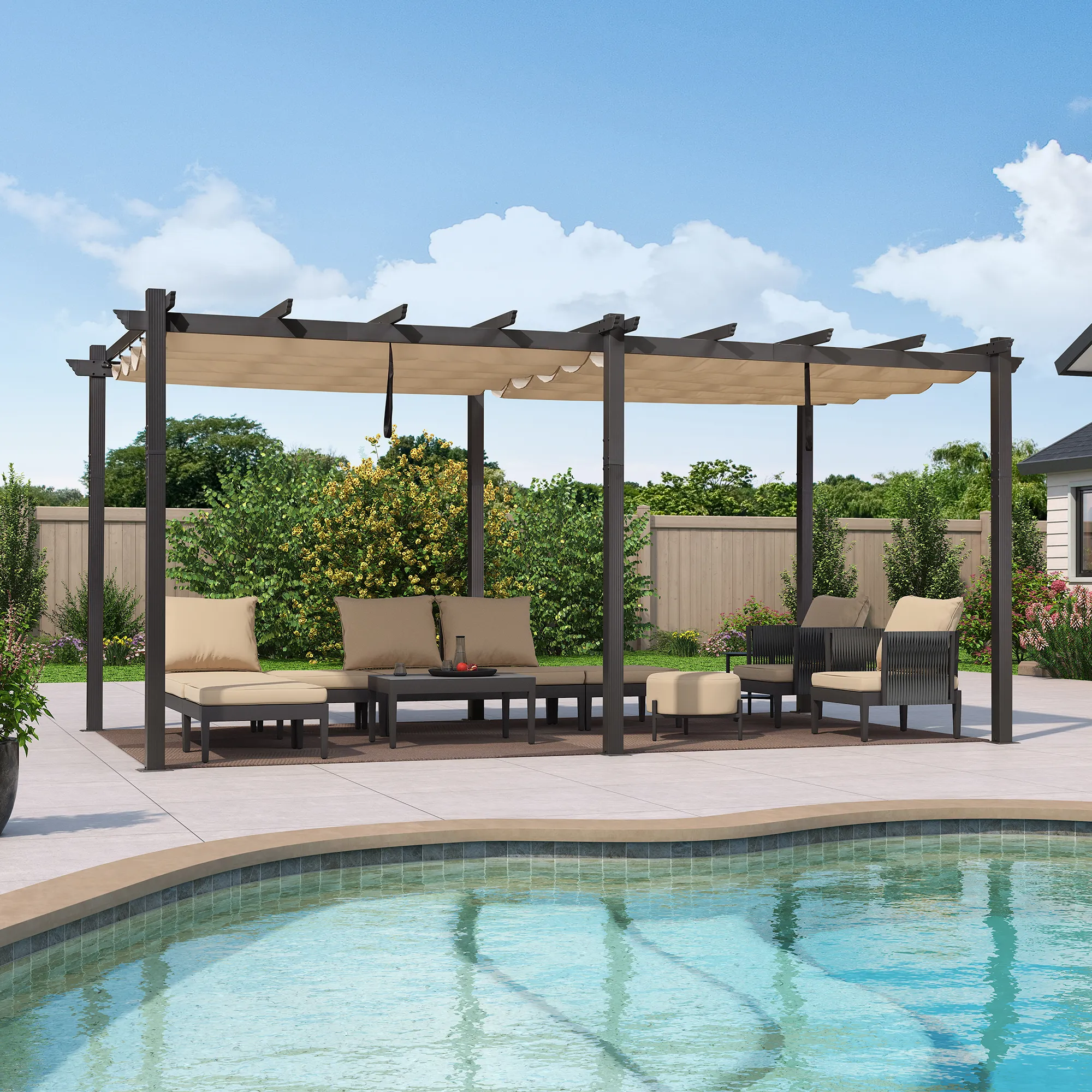 PURPLE LEAF Large Size Outdoor Pergola with Retractable Canopy Aluminum Shelter for Porch Garden Beach - Image 40