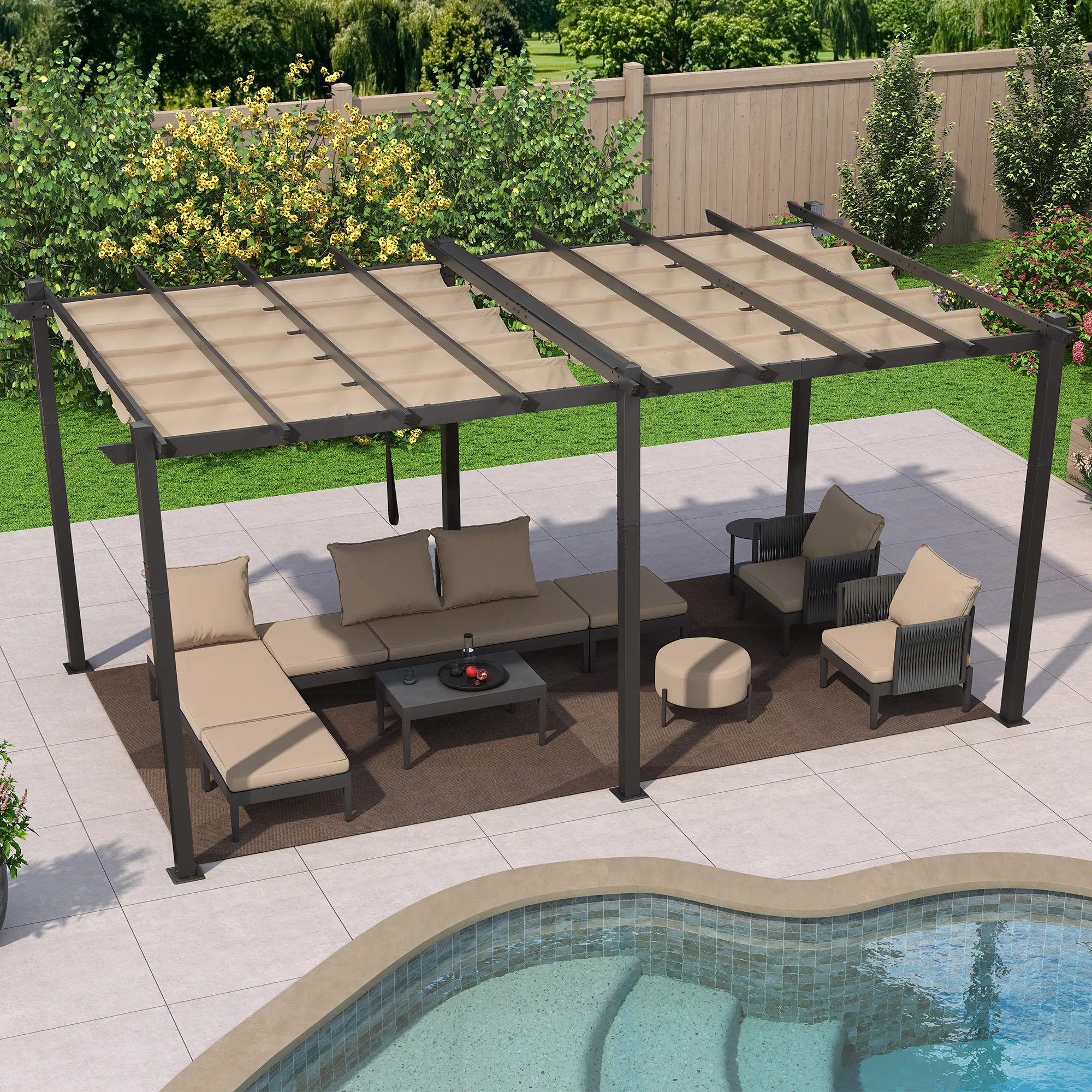 PURPLE LEAF Large Size Outdoor Pergola with Retractable Canopy Aluminum Shelter for Porch Garden Beach - Image 41