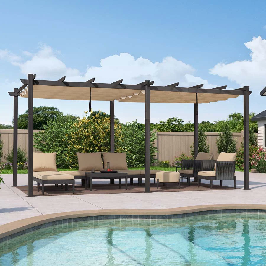 PURPLE LEAF Large Size Outdoor Pergola with Retractable Canopy Aluminum Shelter for Porch Garden Beach - Image 5