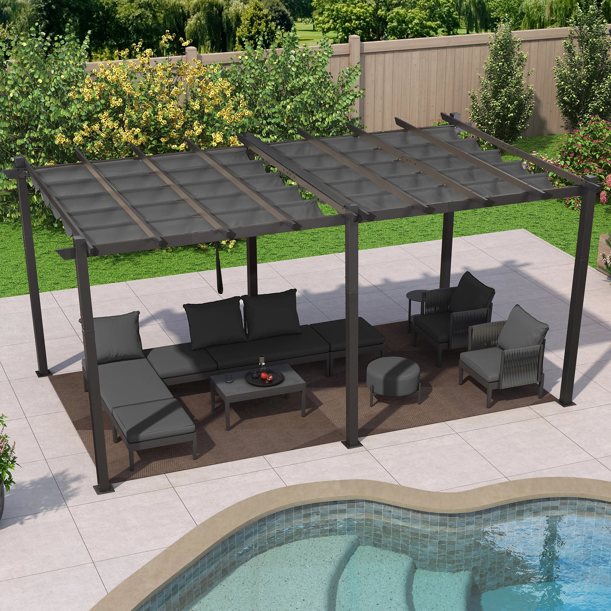 PURPLE LEAF Large Size Outdoor Pergola with Retractable Canopy Aluminum Shelter for Porch Garden Beach - Image 50