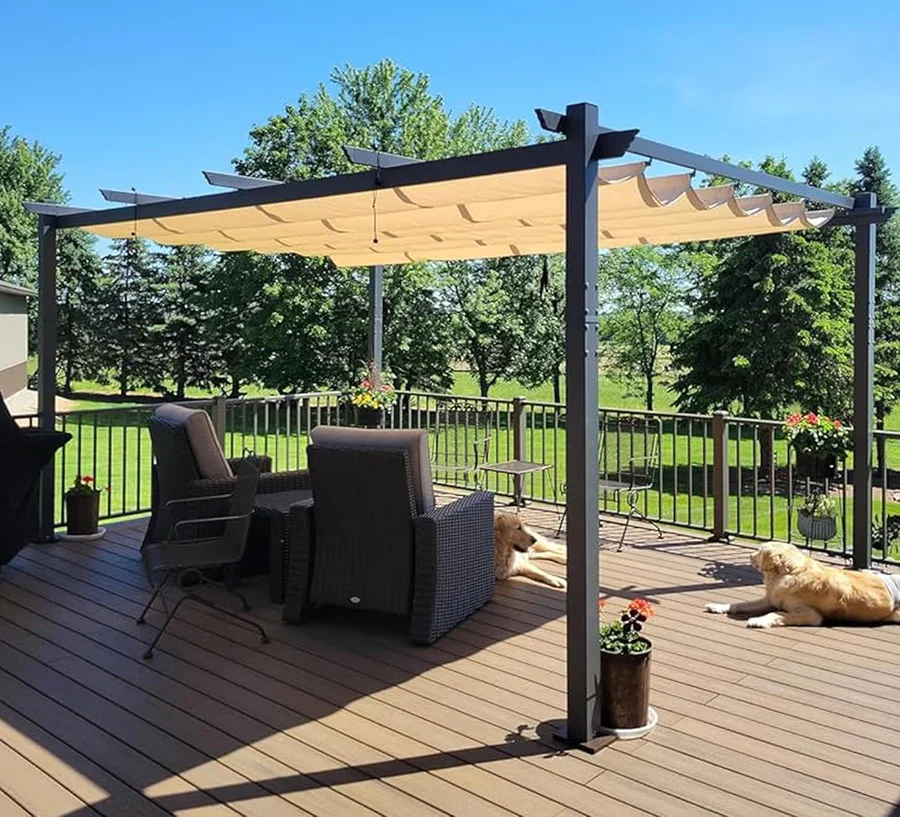 PURPLE LEAF Large Size Outdoor Pergola with Retractable Canopy Aluminum Shelter for Porch Garden Beach - Image 6
