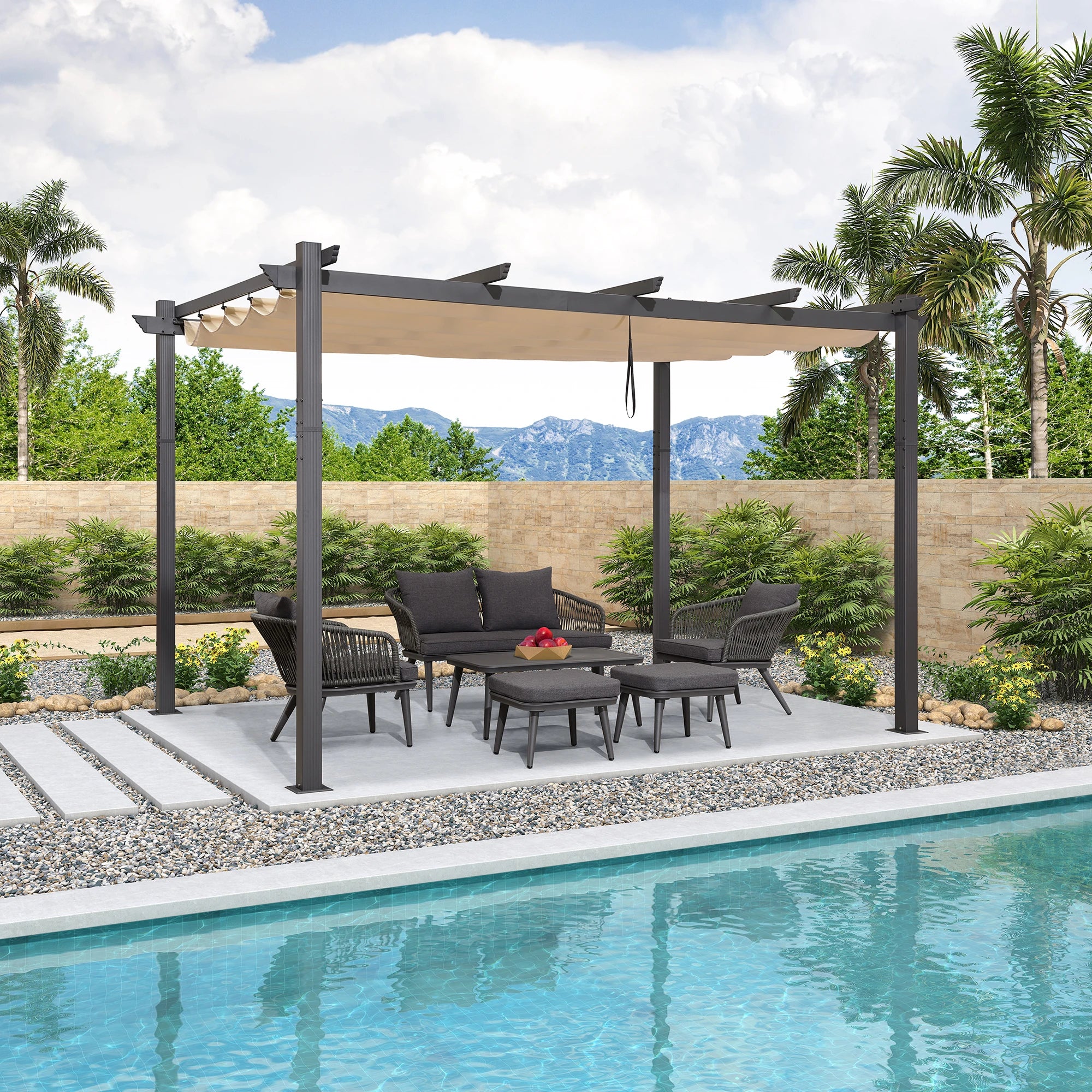 PURPLE LEAF Large Size Outdoor Pergola with Retractable Canopy Aluminum Shelter for Porch Garden Beach - Image 60