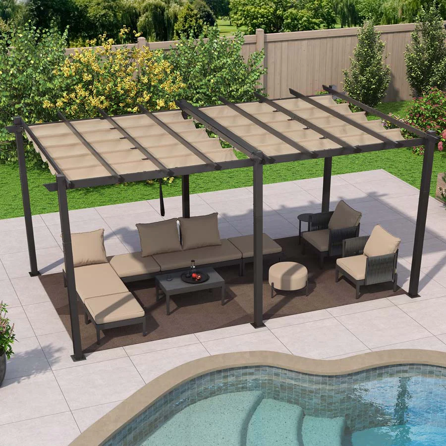 PURPLE LEAF Large Size Outdoor Pergola with Retractable Canopy Aluminum Shelter for Porch Garden Beach - Image 7