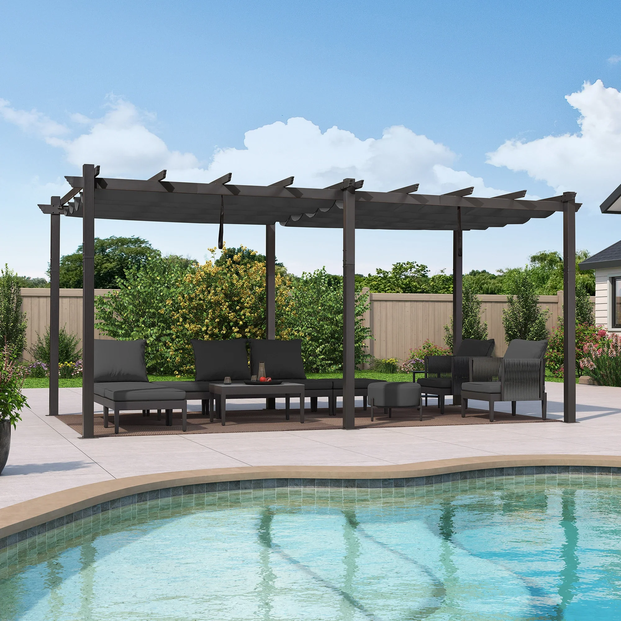PURPLE LEAF Large Size Outdoor Pergola with Retractable Canopy Aluminum Shelter for Porch Garden Beach - Image 97