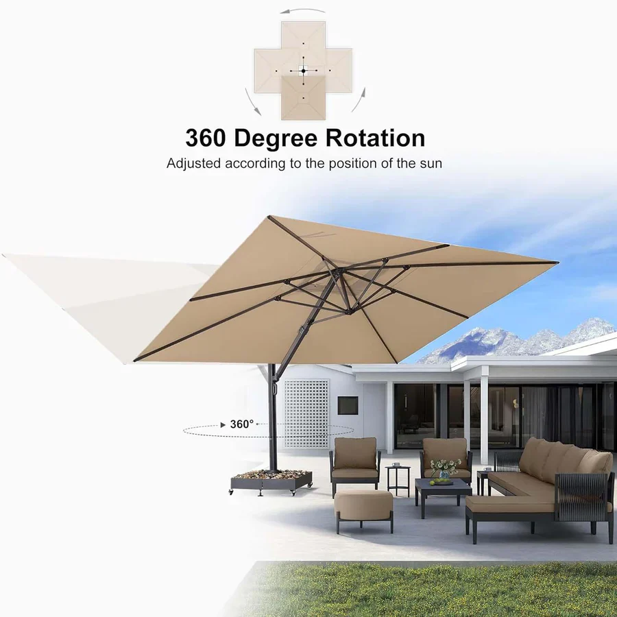 PURPLE LEAF 4 x 4 m / 2.7x 4.6 m Large Outdoor Aluminum Umbrella Offset Patio Umbrella - Image 14