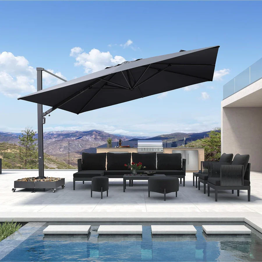 PURPLE LEAF 4 x 4 m / 2.7x 4.6 m Large Outdoor Aluminum Umbrella Offset Patio Umbrella - Image 3