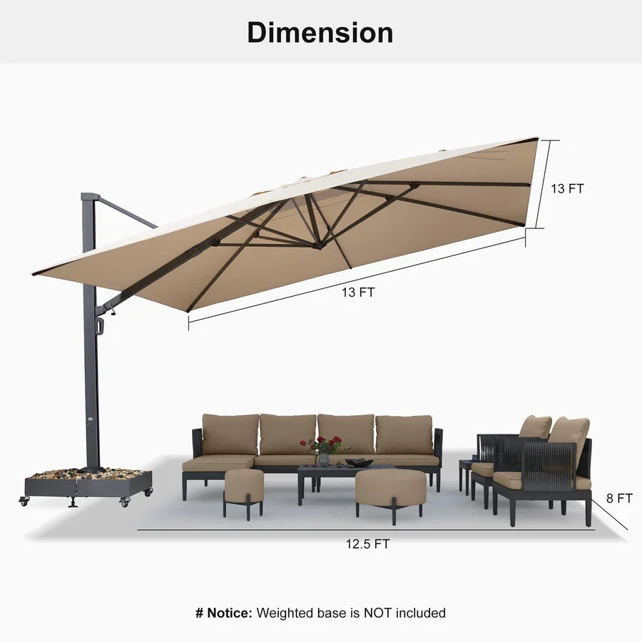 PURPLE LEAF 4 x 4 m / 2.7x 4.6 m Large Outdoor Aluminum Umbrella Offset Patio Umbrella - Image 9