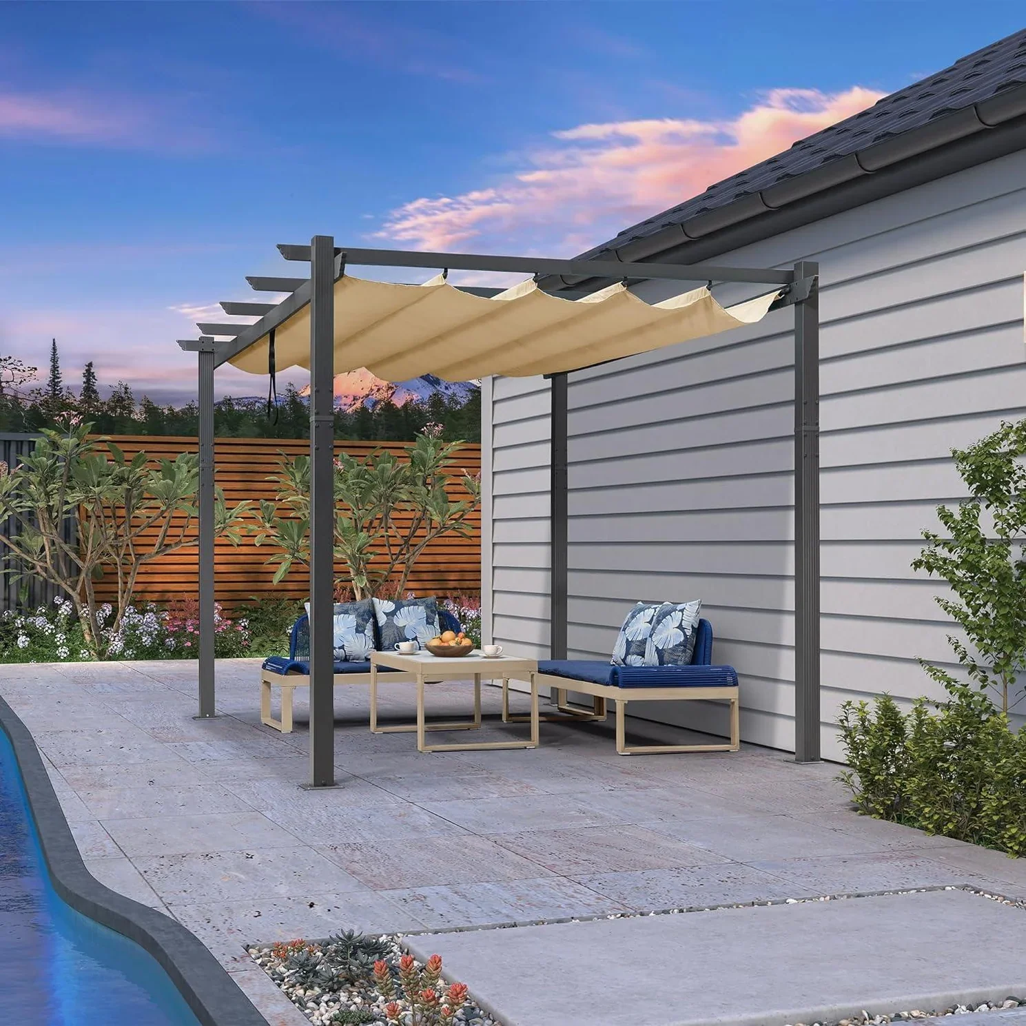 PURPLE LEAF 2.7 X 4M against Wall Outdoor Retractable Pergola with Sun Shade Canopy - Image 3