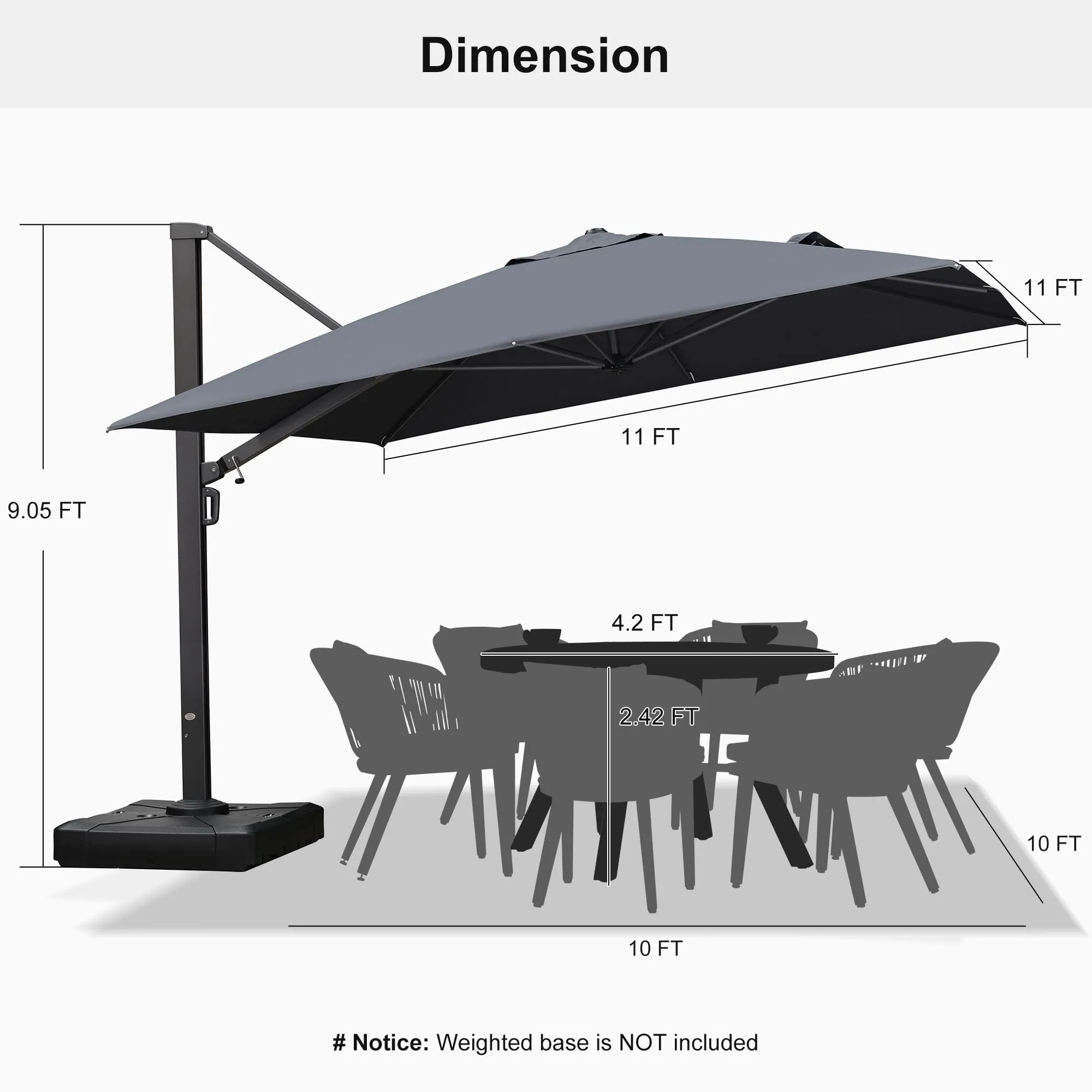 PURPLE LEAF Patio Outdoor Large Parasol Square and Rectangular Cantilever Yard Sun Parasol - Image 101