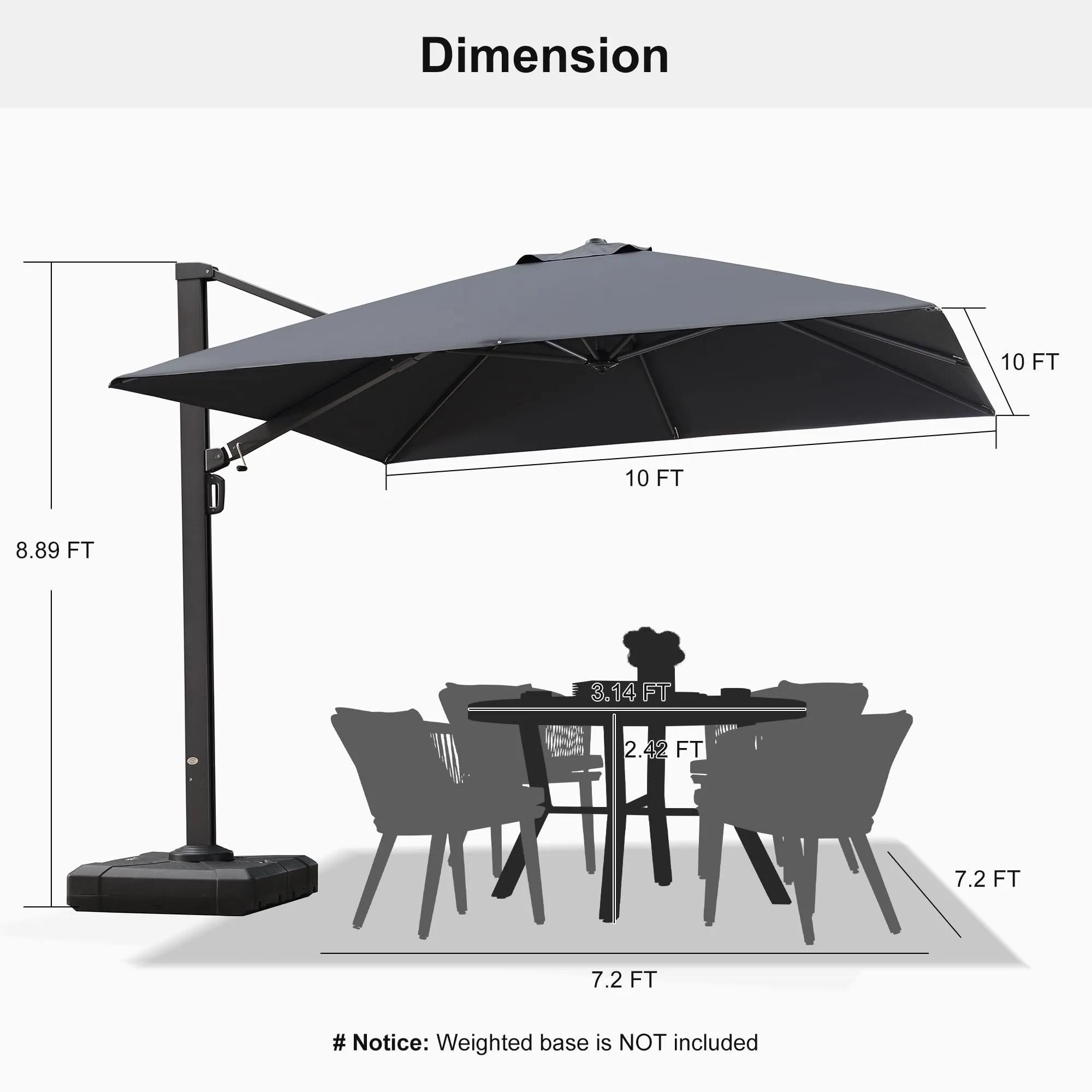 PURPLE LEAF Patio Outdoor Large Parasol Square and Rectangular Cantilever Yard Sun Parasol - Image 103