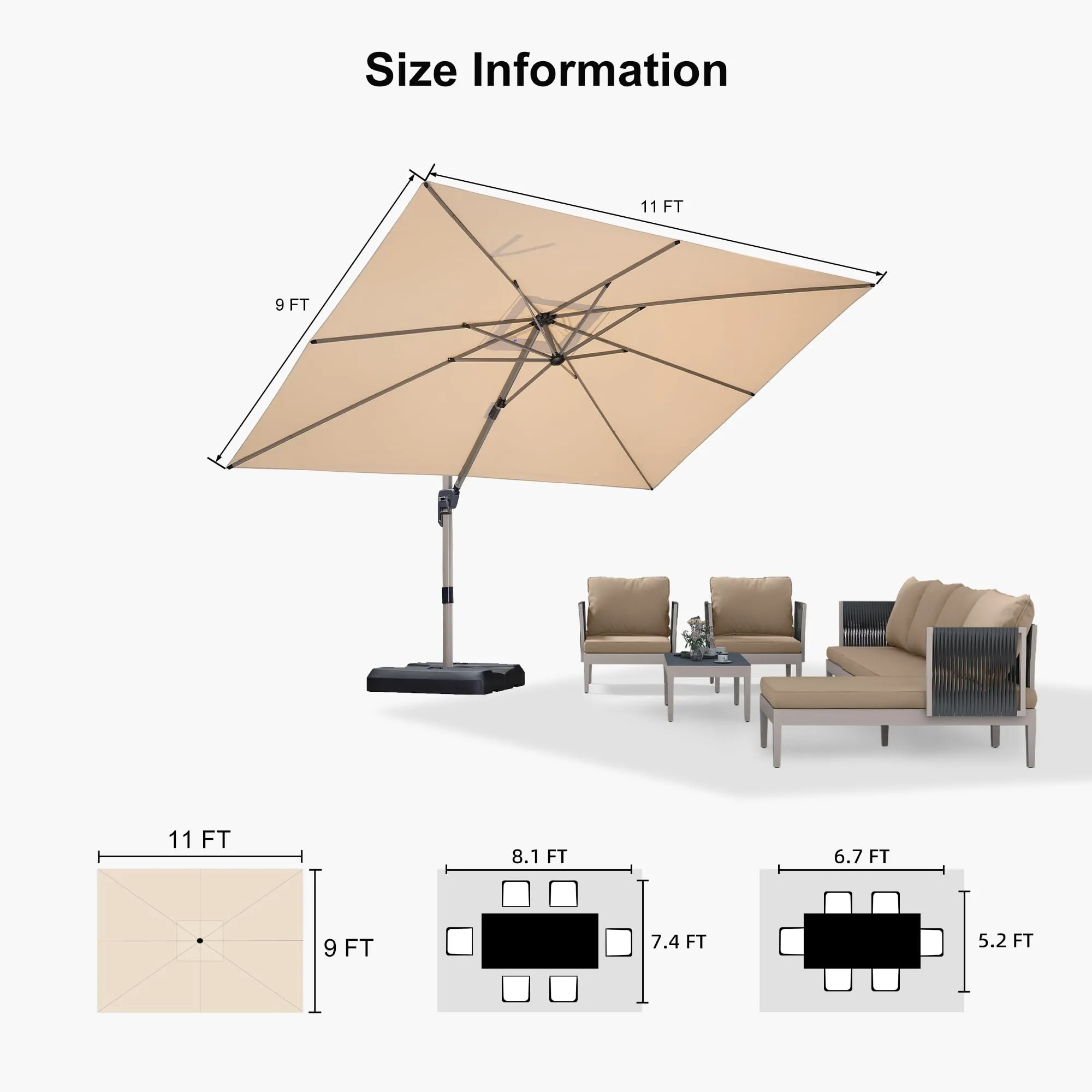 PURPLE LEAF Patio Outdoor Large Parasol Square and Rectangular Cantilever Yard Sun Parasol - Image 111