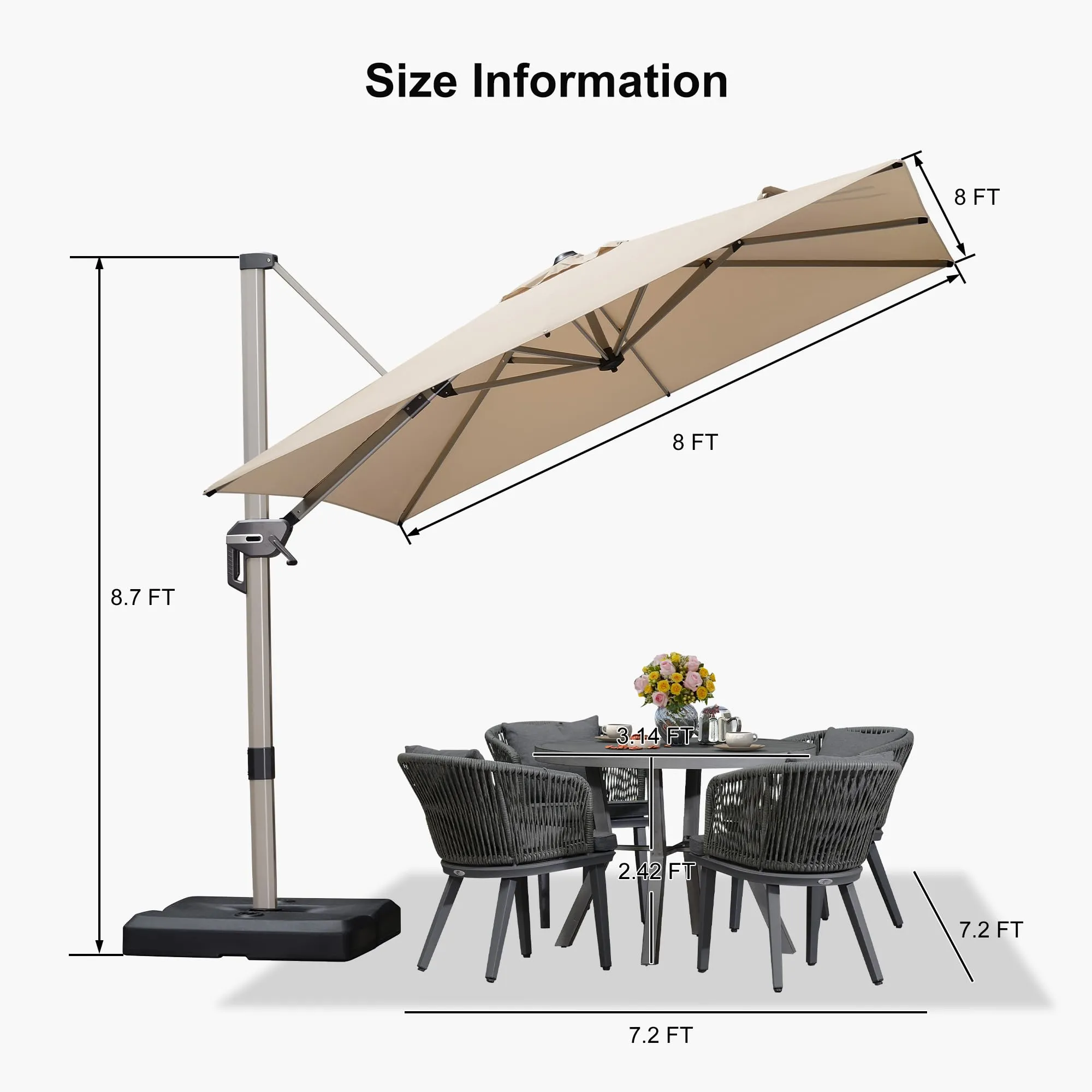 PURPLE LEAF Patio Outdoor Large Parasol Square and Rectangular Cantilever Yard Sun Parasol - Image 114