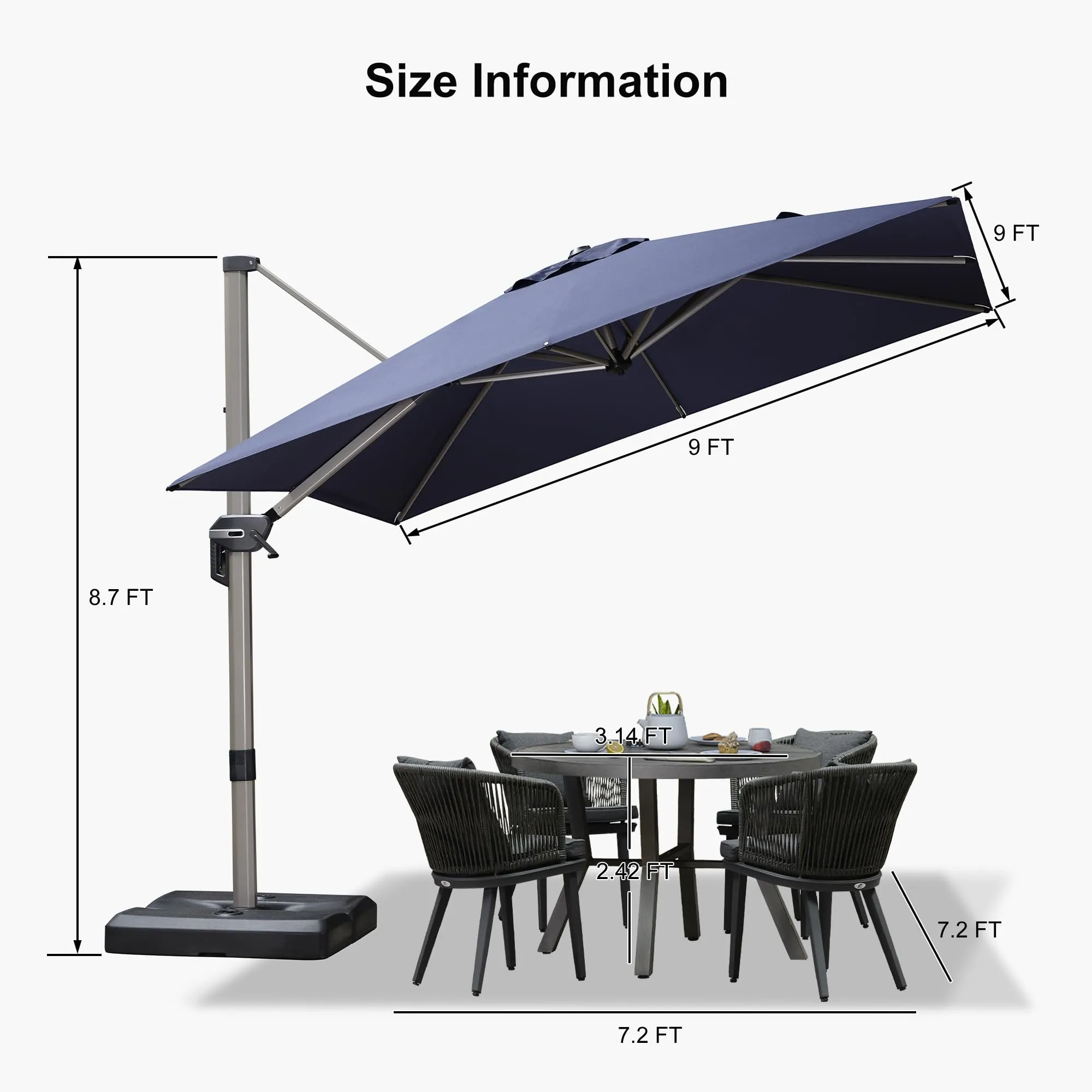 PURPLE LEAF Patio Outdoor Large Parasol Square and Rectangular Cantilever Yard Sun Parasol - Image 126
