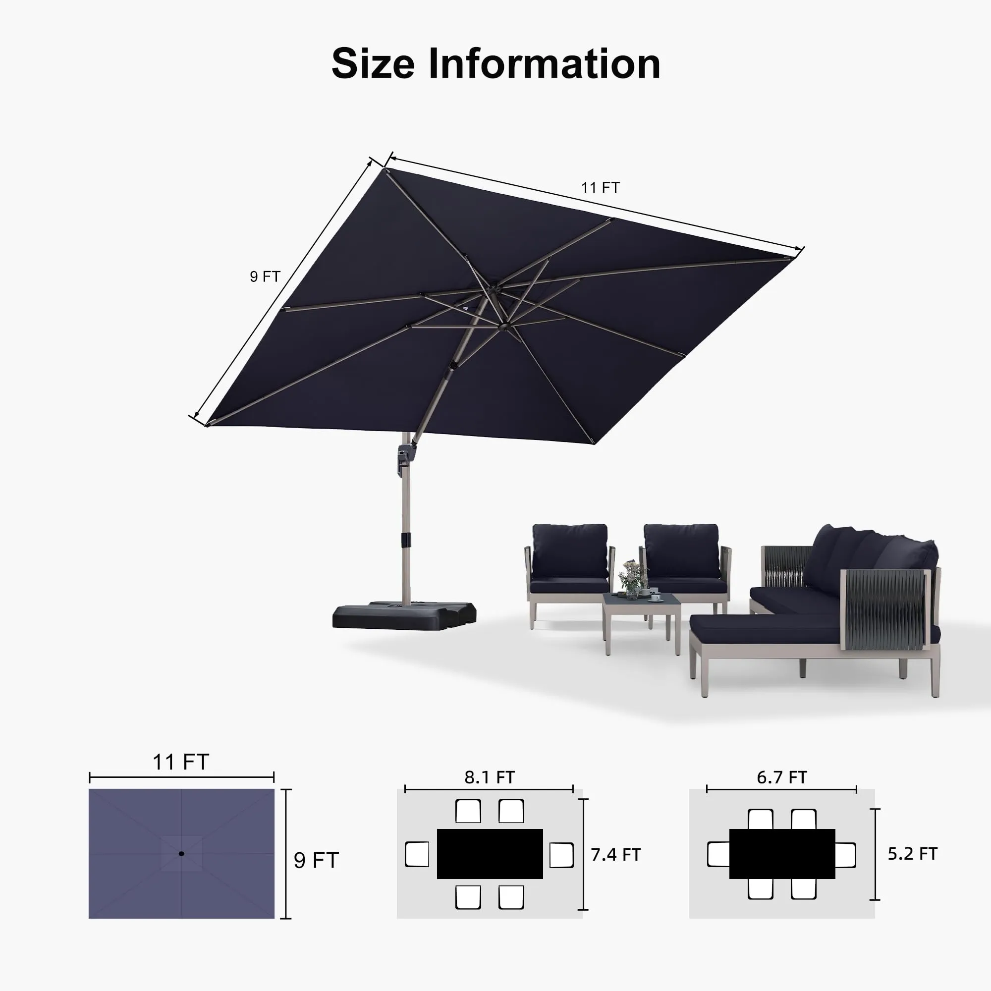 PURPLE LEAF Patio Outdoor Large Parasol Square and Rectangular Cantilever Yard Sun Parasol - Image 127