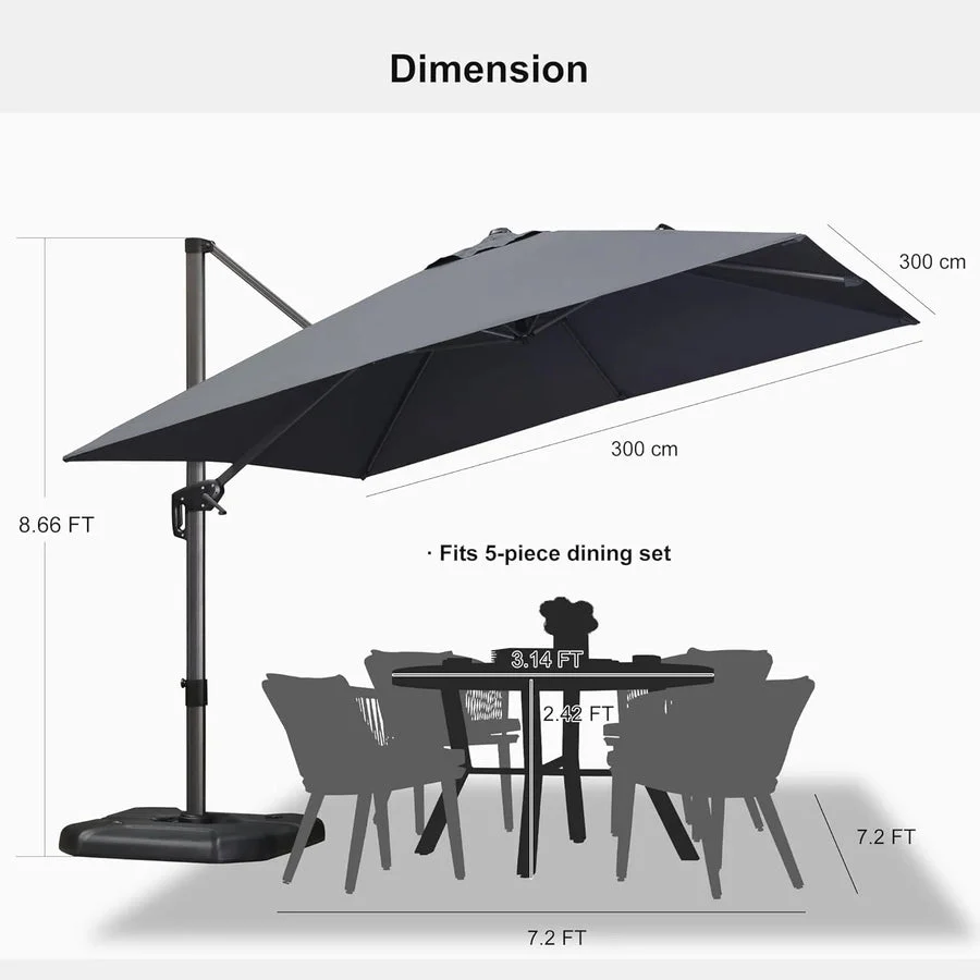 PURPLE LEAF Patio Outdoor Large Parasol Square and Rectangular Cantilever Yard Sun Parasol - Image 137