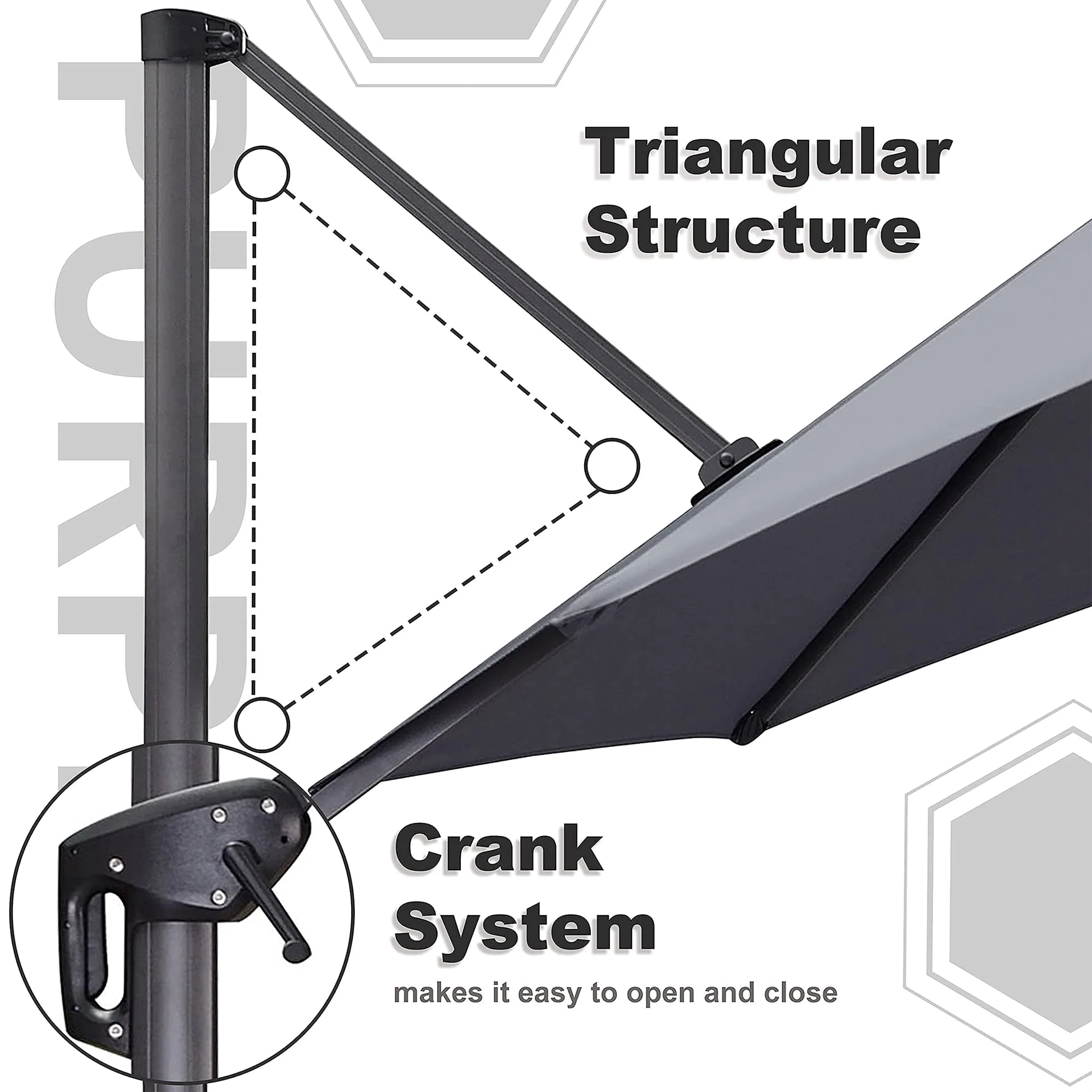 PURPLE LEAF Patio Outdoor Large Parasol Square and Rectangular Cantilever Yard Sun Parasol - Image 14