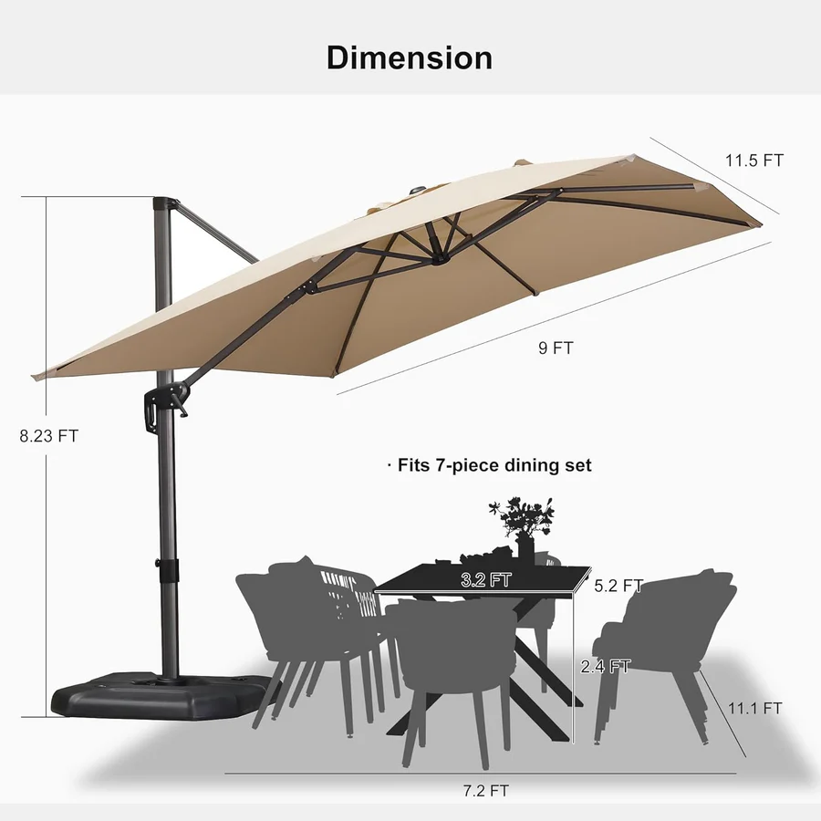 PURPLE LEAF Patio Outdoor Large Parasol Square and Rectangular Cantilever Yard Sun Parasol - Image 151