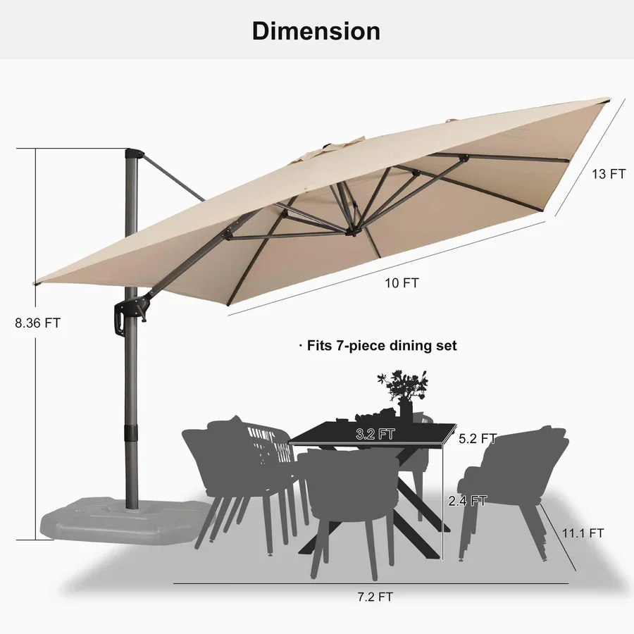 PURPLE LEAF Patio Outdoor Large Parasol Square and Rectangular Cantilever Yard Sun Parasol - Image 186