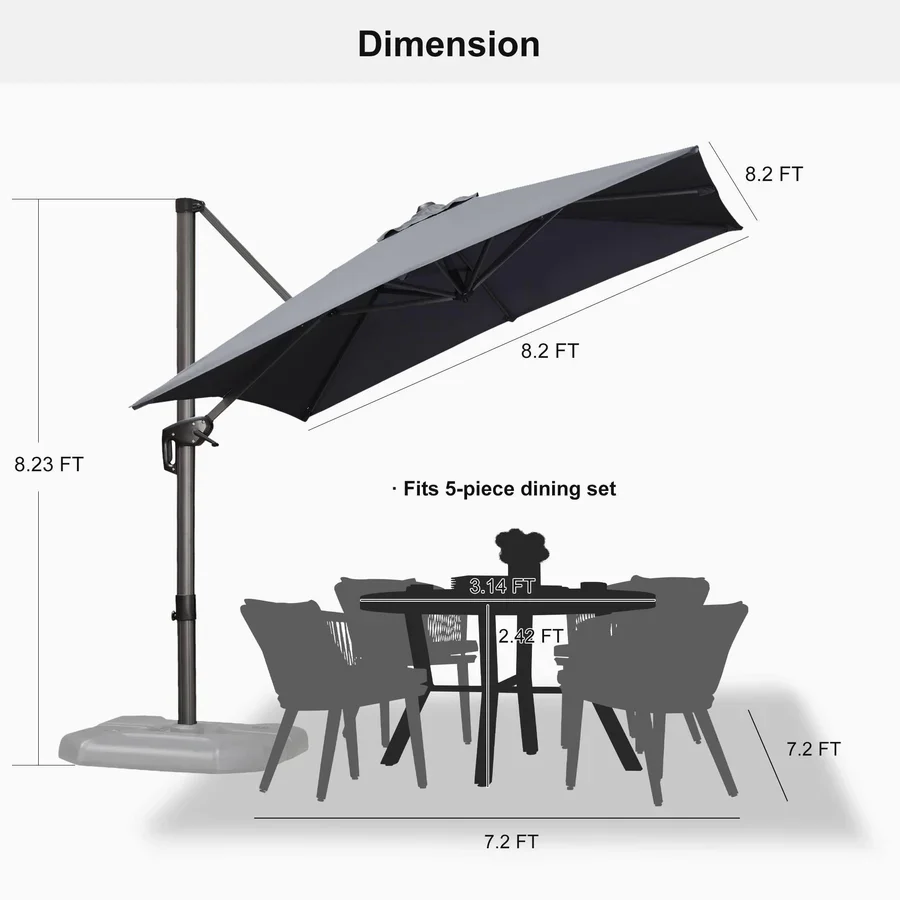 PURPLE LEAF Patio Outdoor Large Parasol Square and Rectangular Cantilever Yard Sun Parasol - Image 202