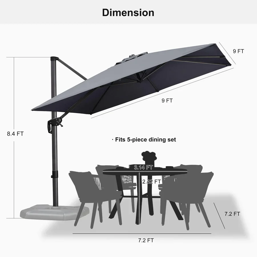 PURPLE LEAF Patio Outdoor Large Parasol Square and Rectangular Cantilever Yard Sun Parasol - Image 212
