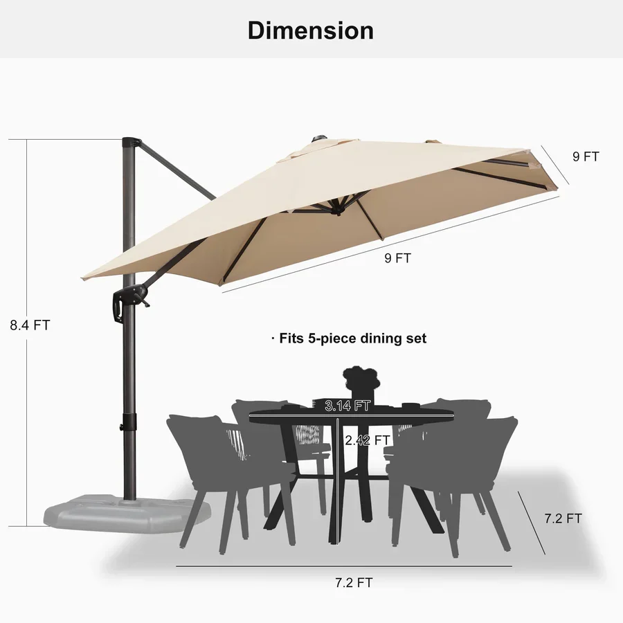 PURPLE LEAF Patio Outdoor Large Parasol Square and Rectangular Cantilever Yard Sun Parasol - Image 213
