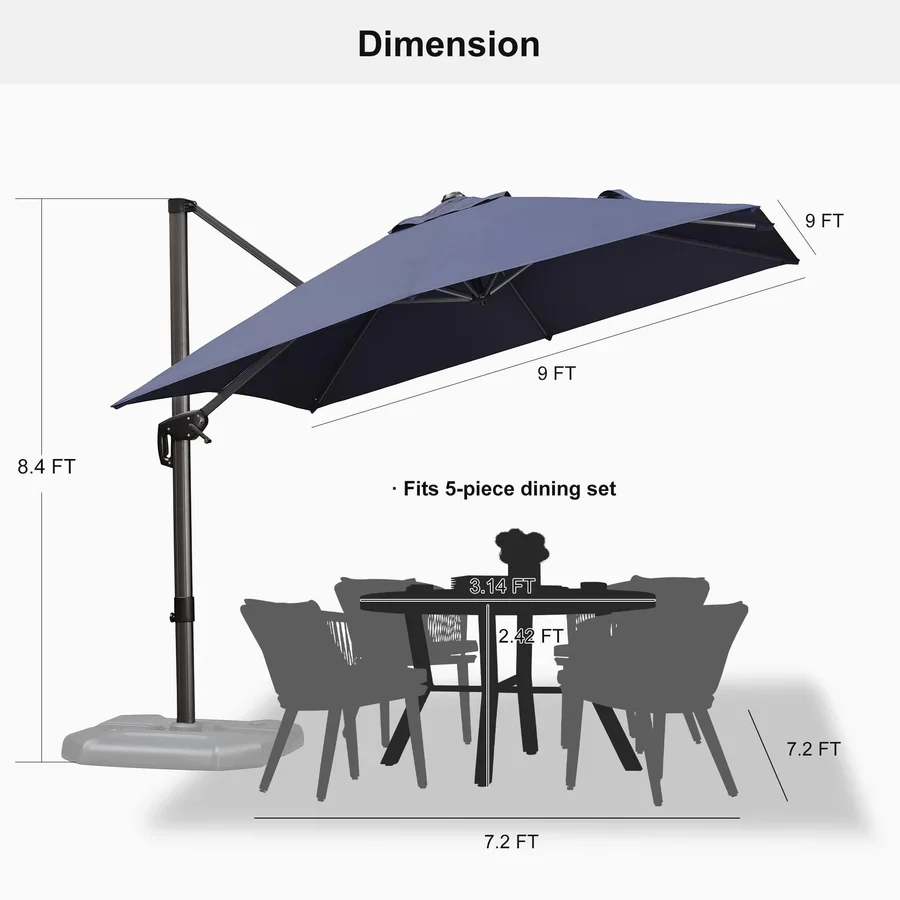 PURPLE LEAF Patio Outdoor Large Parasol Square and Rectangular Cantilever Yard Sun Parasol - Image 215