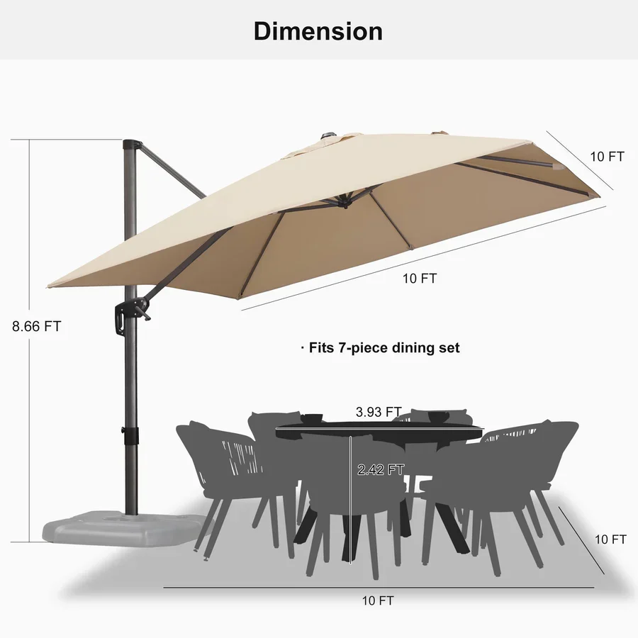 PURPLE LEAF Patio Outdoor Large Parasol Square and Rectangular Cantilever Yard Sun Parasol - Image 222