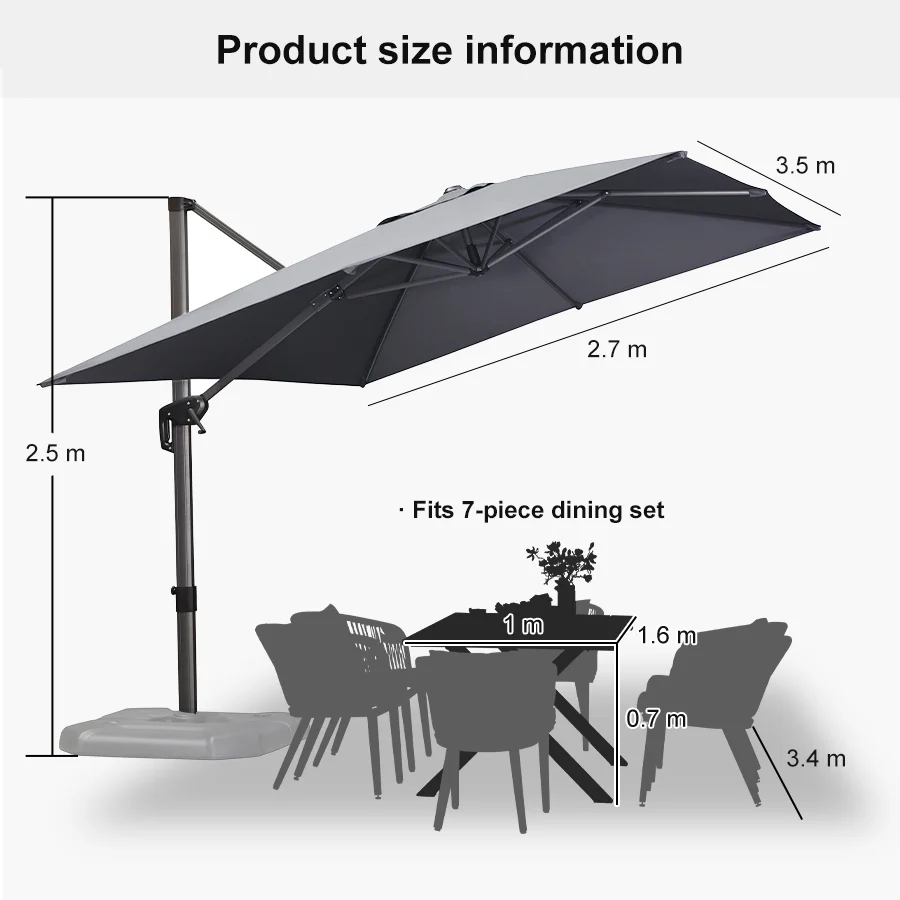 PURPLE LEAF Patio Outdoor Large Parasol Square and Rectangular Cantilever Yard Sun Parasol - Image 238