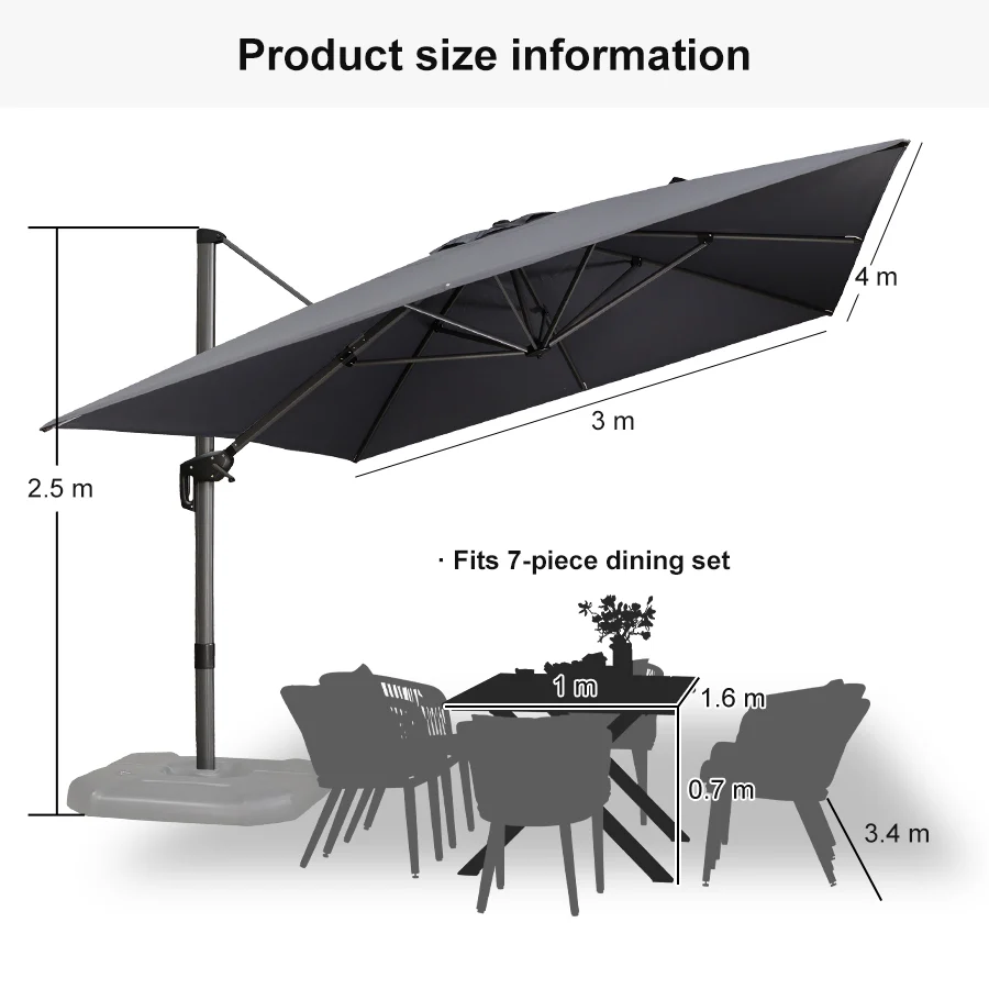 PURPLE LEAF Patio Outdoor Large Parasol Square and Rectangular Cantilever Yard Sun Parasol - Image 240