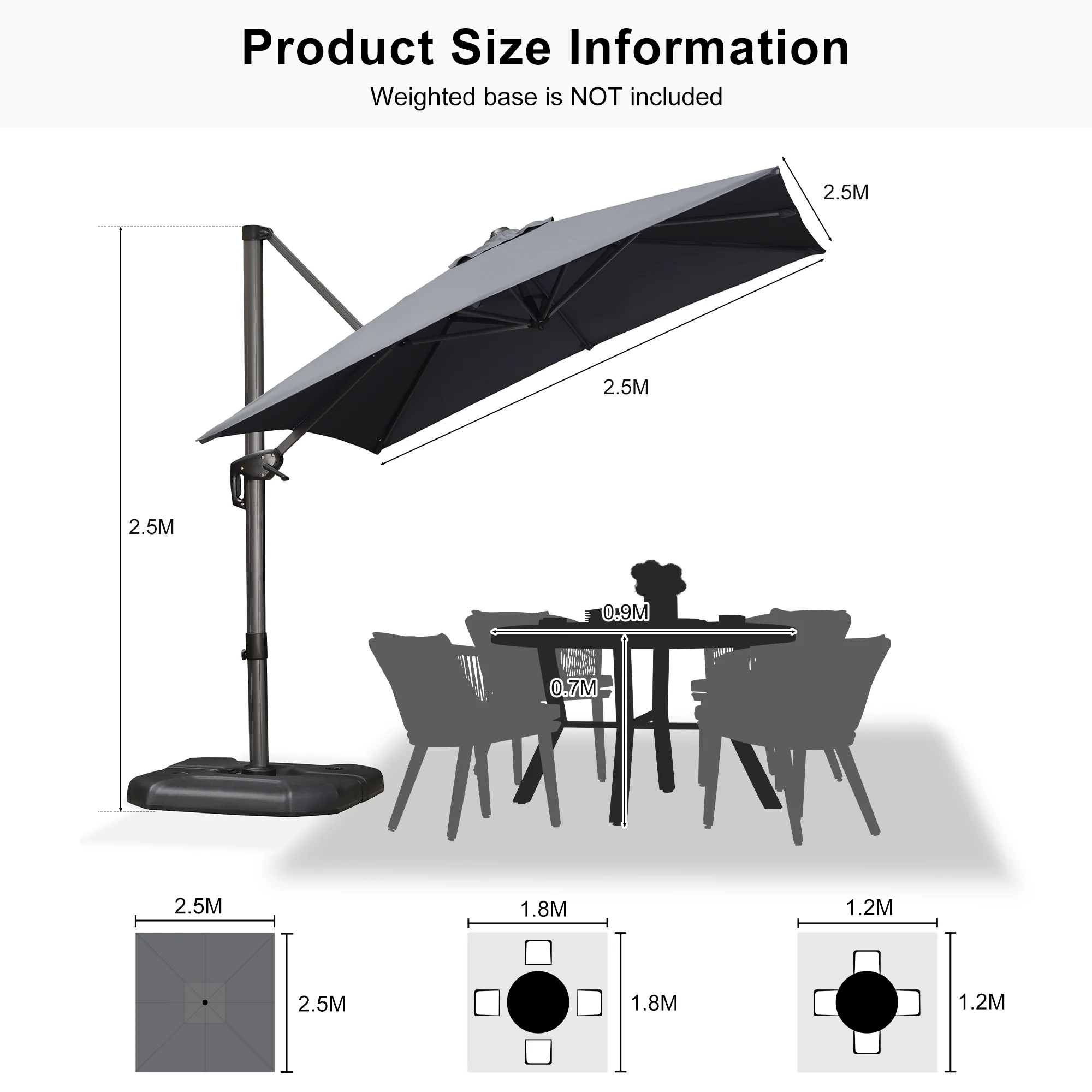 PURPLE LEAF Patio Outdoor Large Parasol Square and Rectangular Cantilever Yard Sun Parasol - Image 241