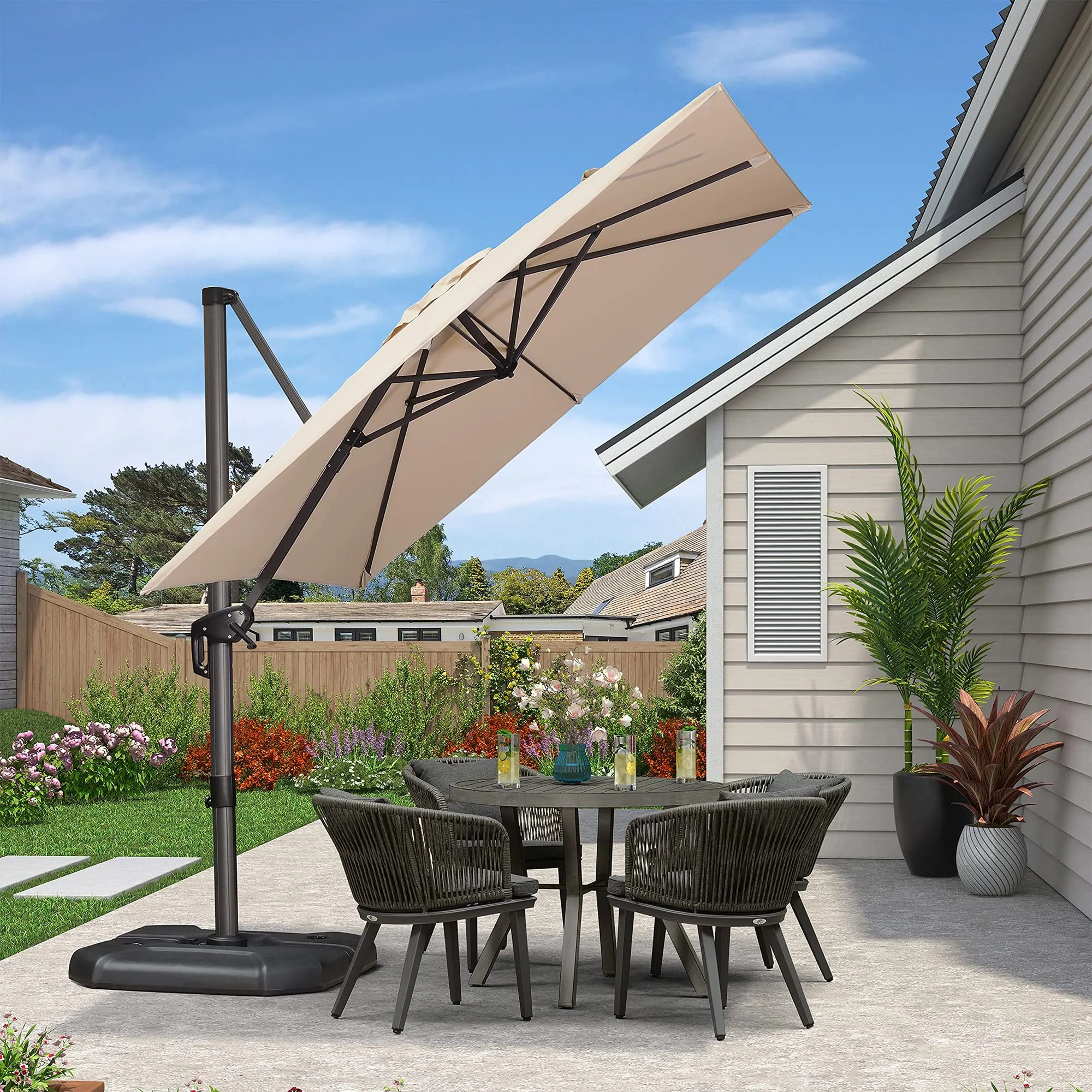 PURPLE LEAF Patio Outdoor Large Parasol Square and Rectangular Cantilever Yard Sun Parasol - Image 3