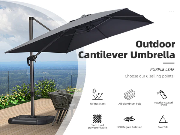 PURPLE LEAF Patio Outdoor Large Parasol Square and Rectangular Cantilever Yard Sun Parasol - Image 78